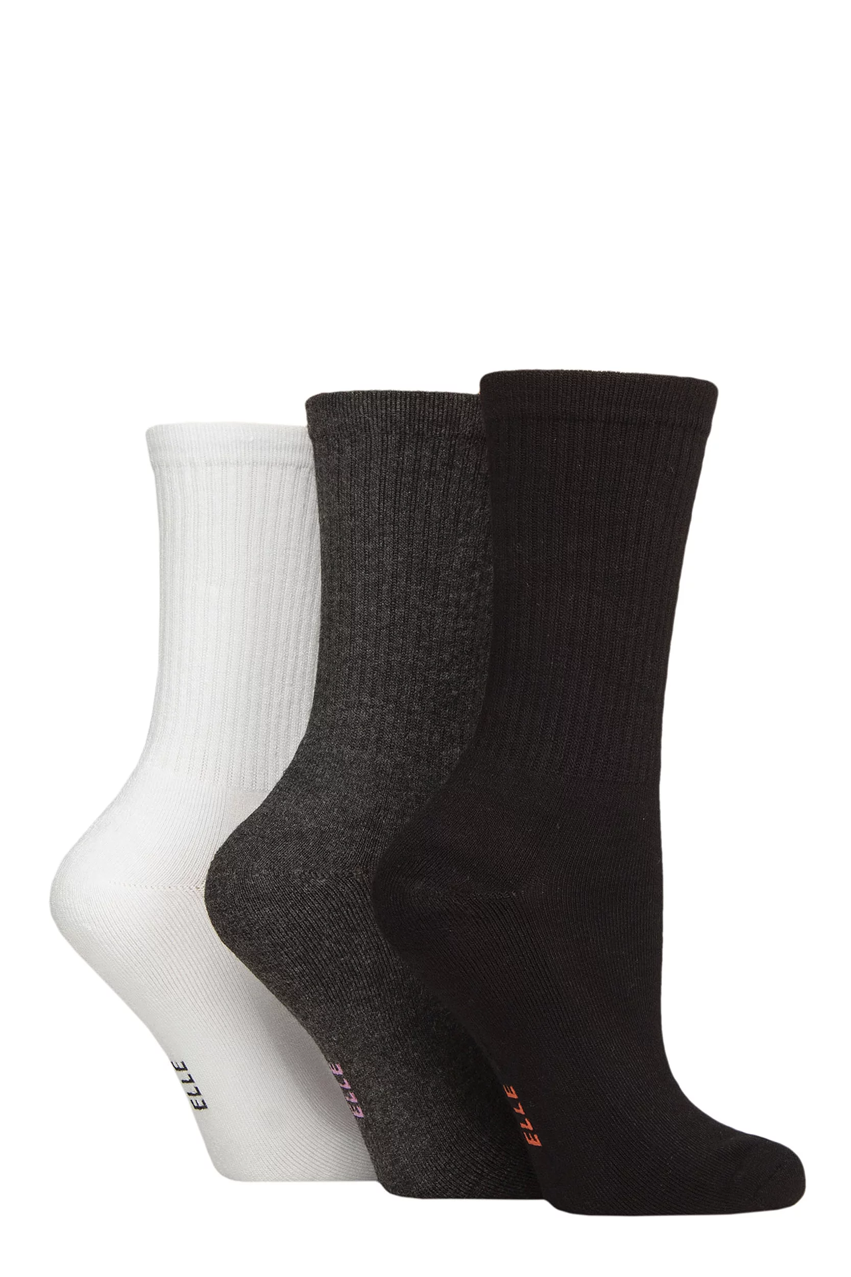 Women's 3 Pair Elle Half Cushion Bamboo Sports Socks Black / Grey / White 4