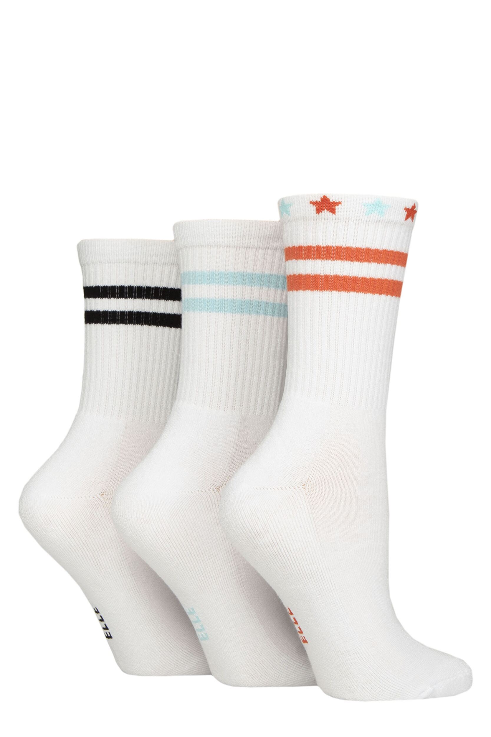 Women's 3 Pair Elle Half Cushion Bamboo Sports Socks White Stripe 4-8