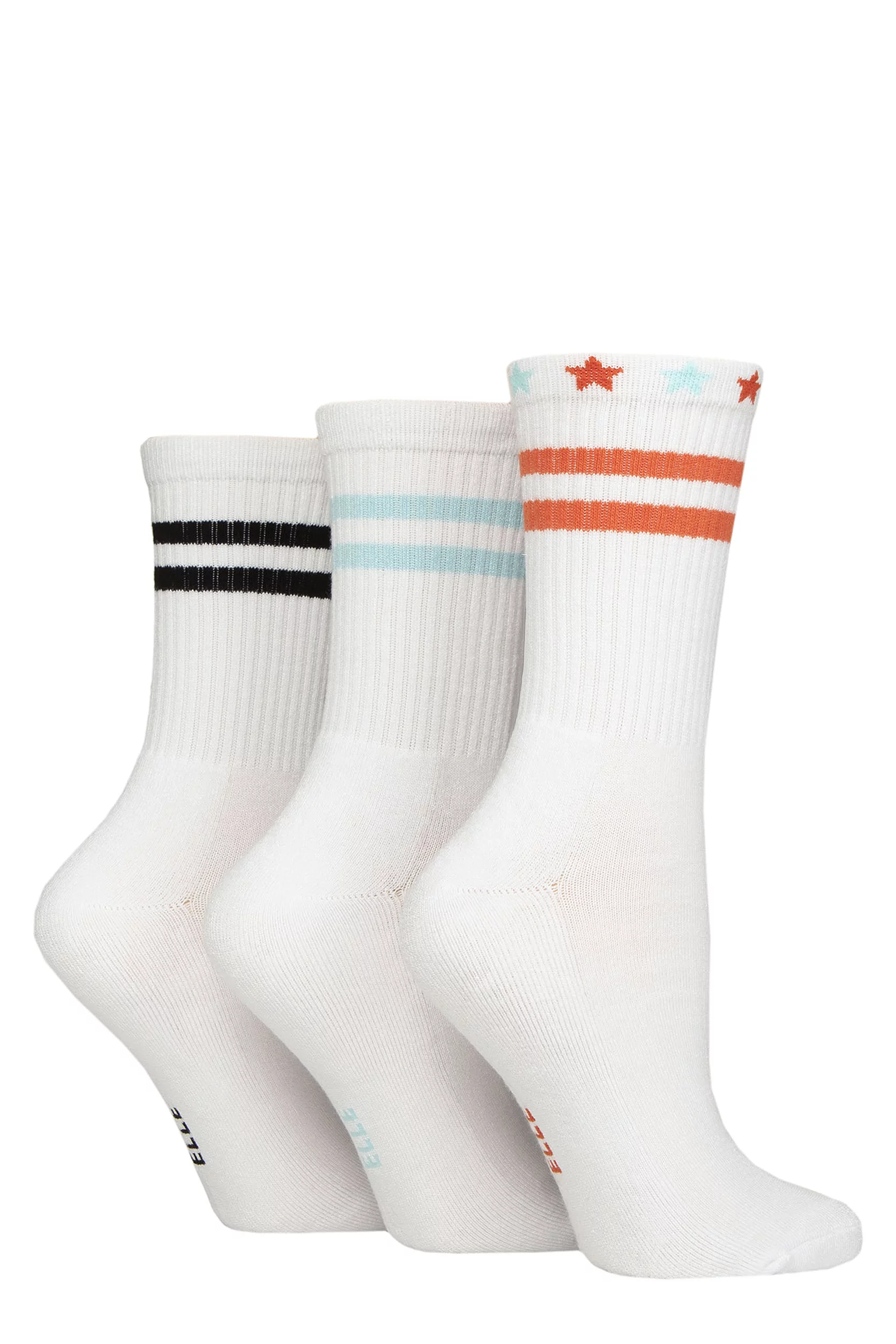 Women's 3 Pair Elle Half Cushion Bamboo Sports Socks White Stripe 4