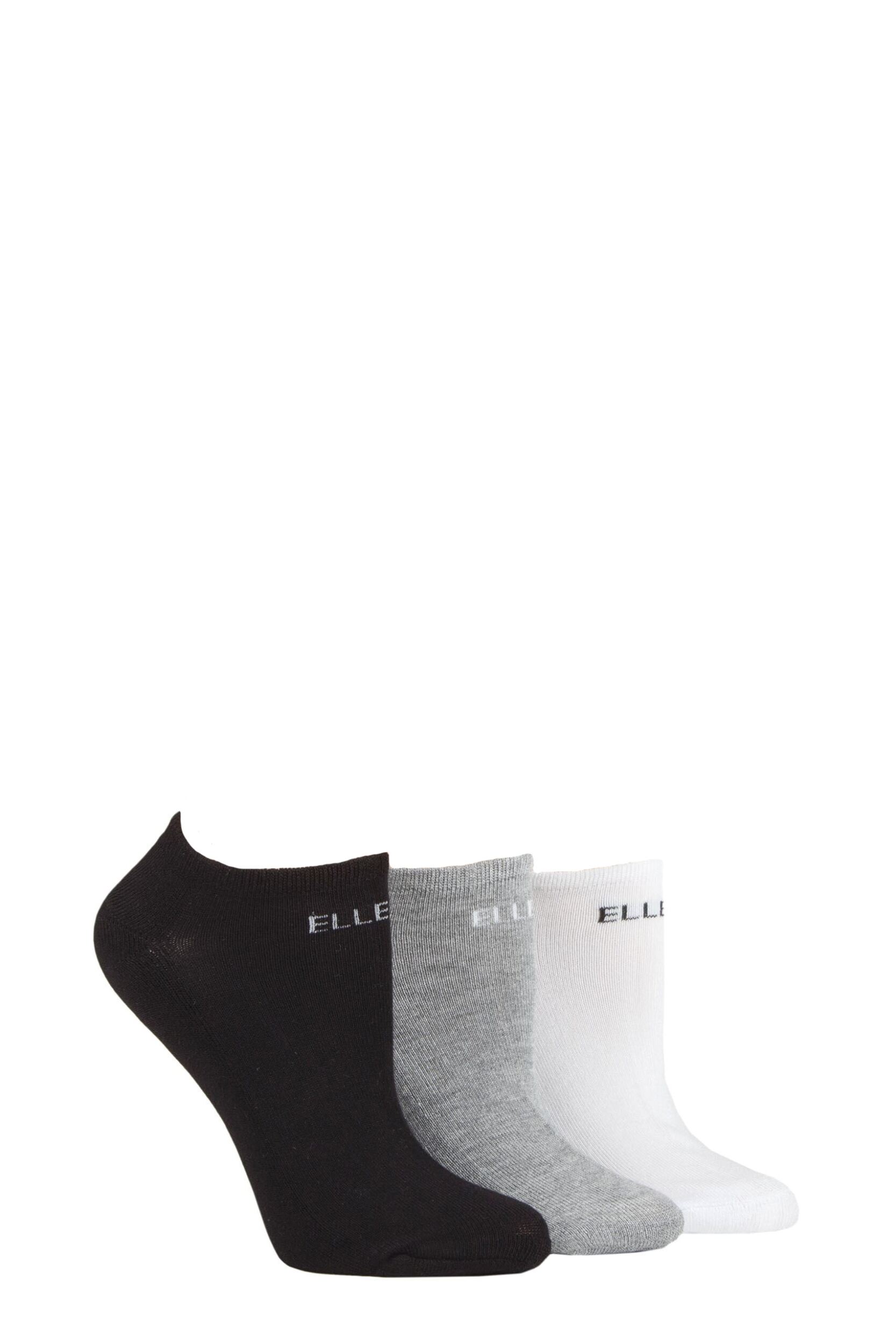 Women's 3 Pair Elle Bamboo Cushioned No Shows Black / Grey / White Plains 4-8 Ladies
