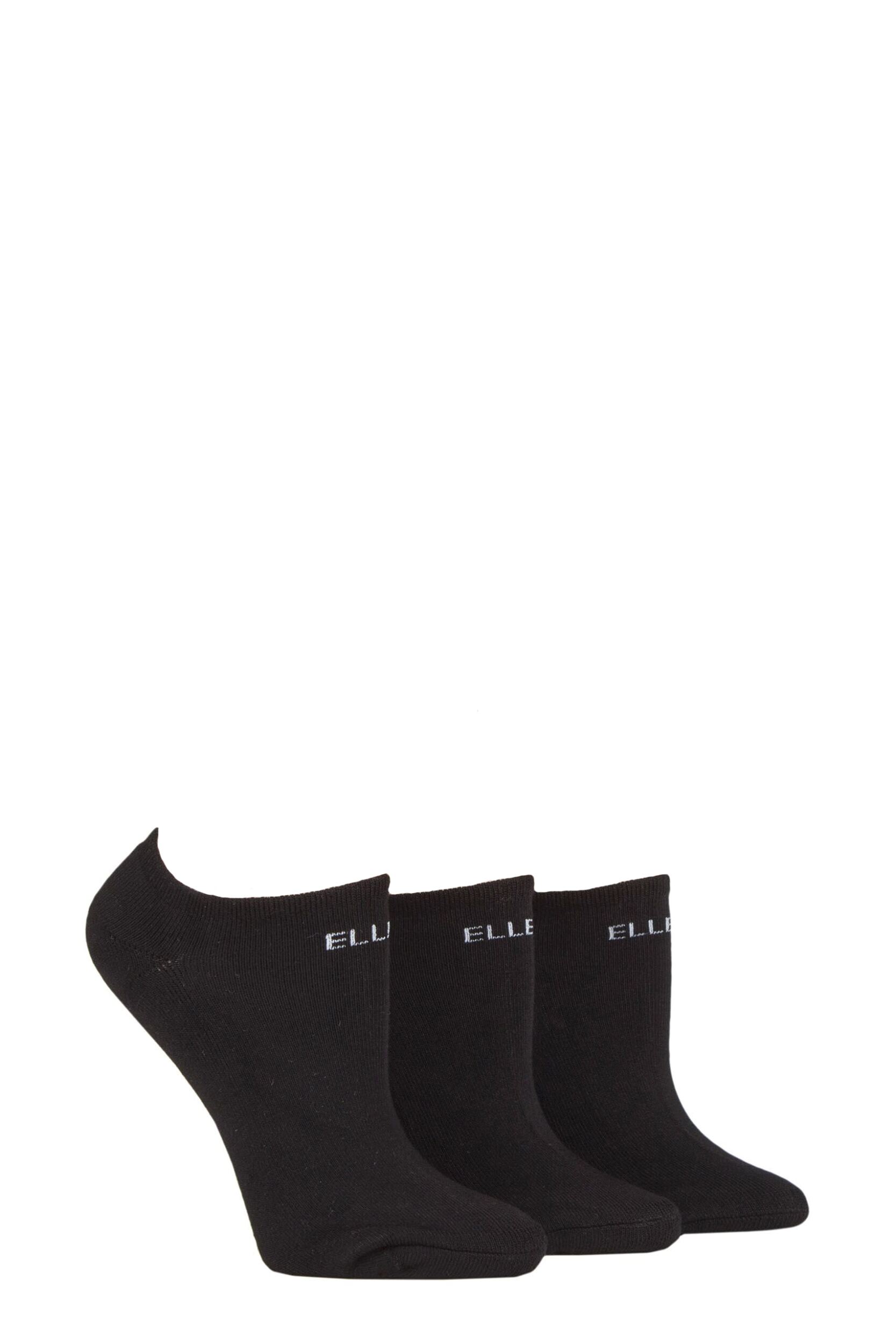 Women's 3 Pair Elle Bamboo Cushioned No Shows Black Plains 4-8 Ladies