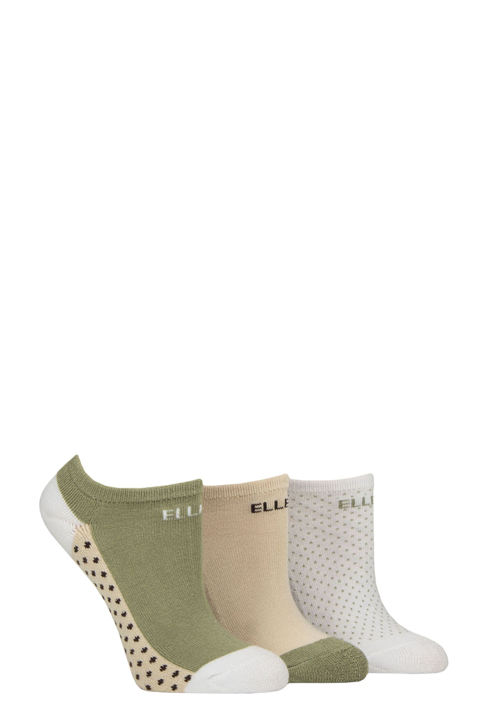 Women's 3 Pair Elle Bamboo Cushioned No Shows Khaki / Beige / White 4-8