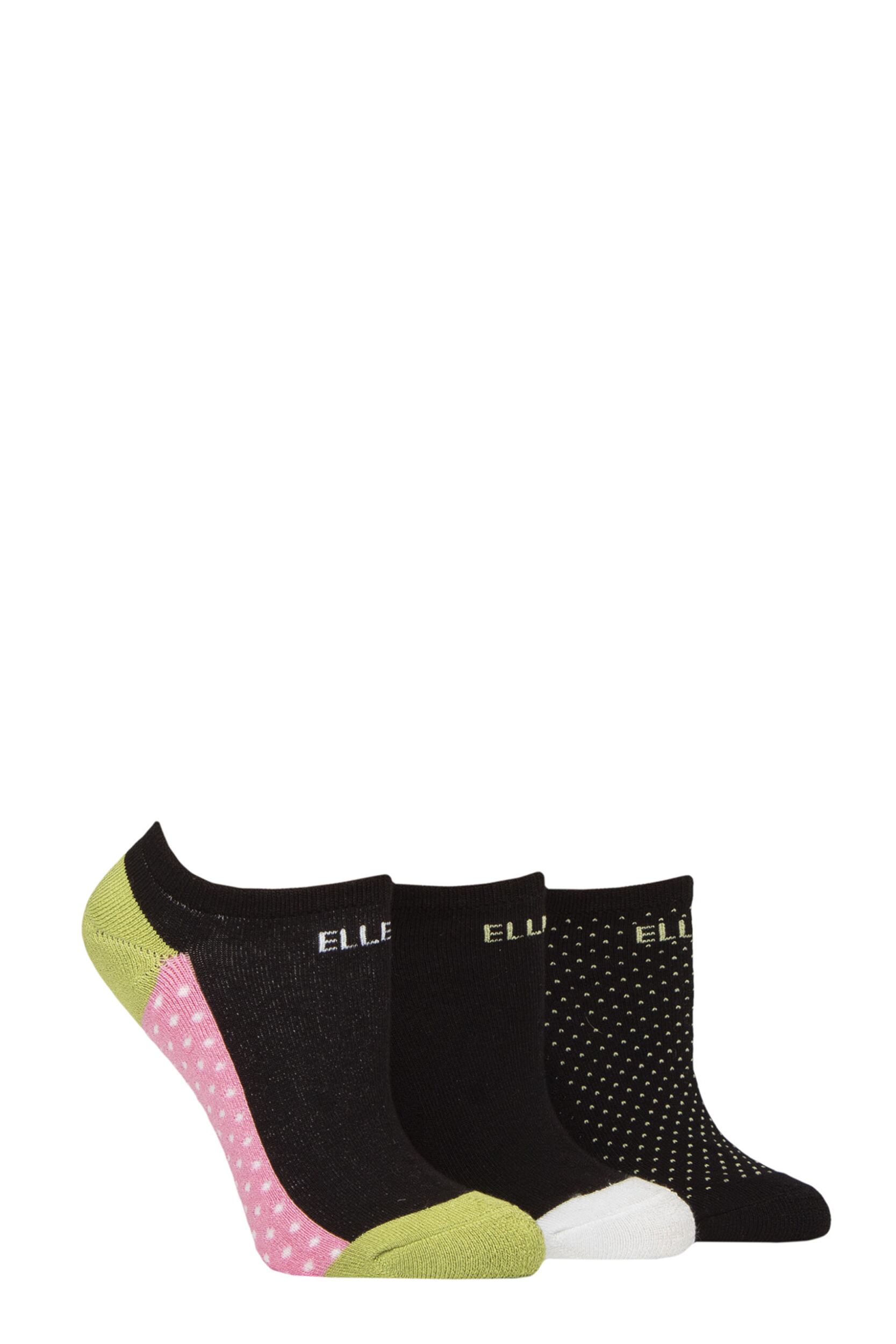 Women's 3 Pair Elle Bamboo Cushioned No Shows Wasabi Blush 4-8