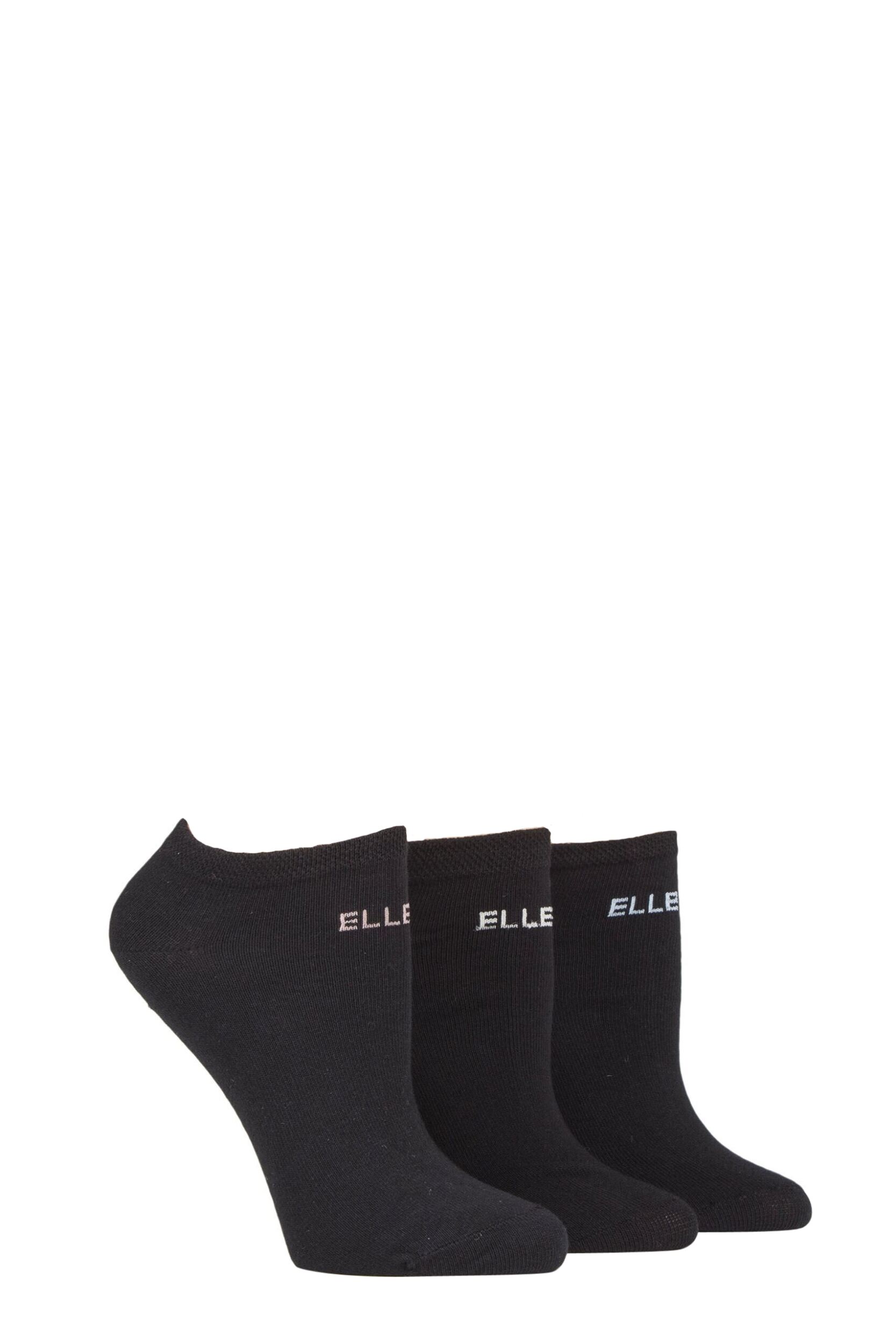3 Pair Black Plain Cotton No-Show Trainer Socks Ladies 4-8 Ladies - Elle