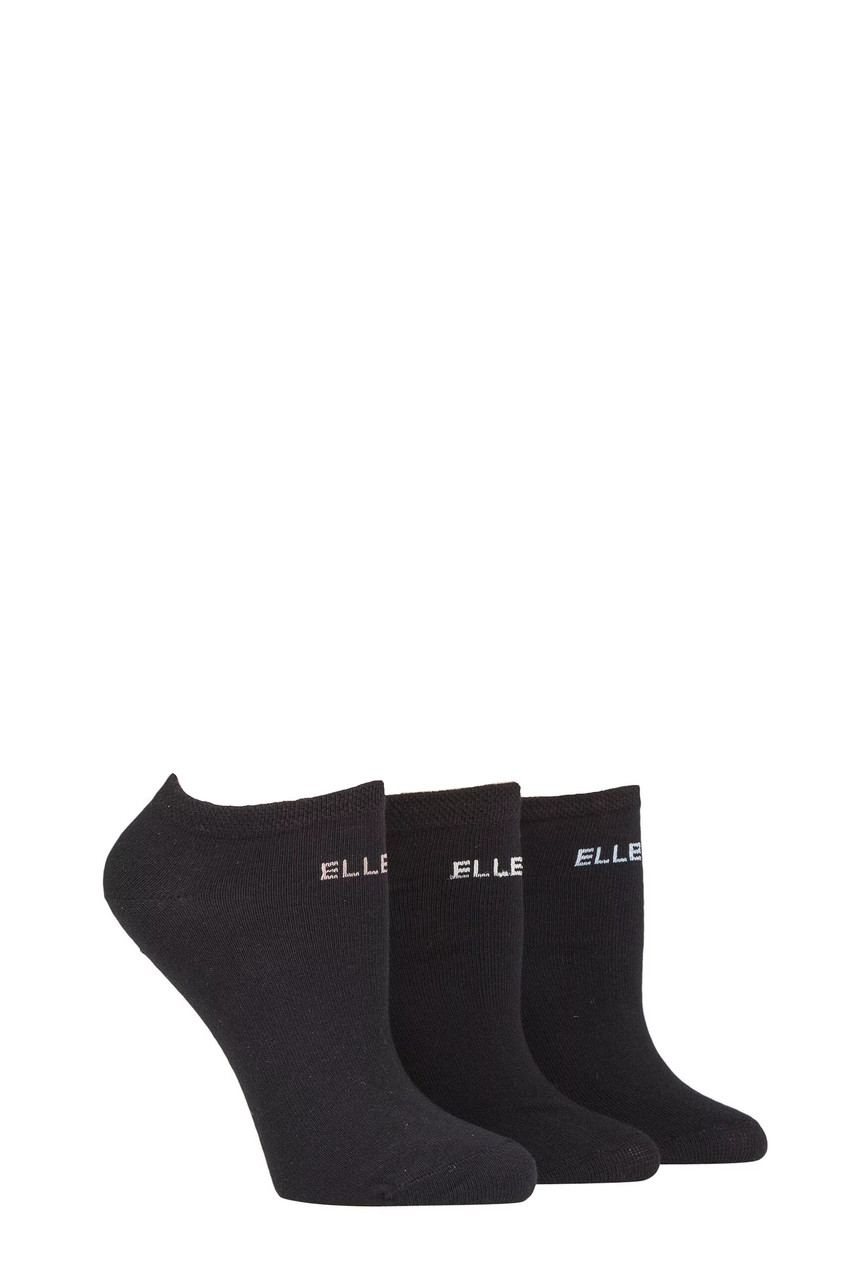 3 Pair Black Plain Cotton No-Show Trainer Socks Ladies 4-8 Ladies - Elle