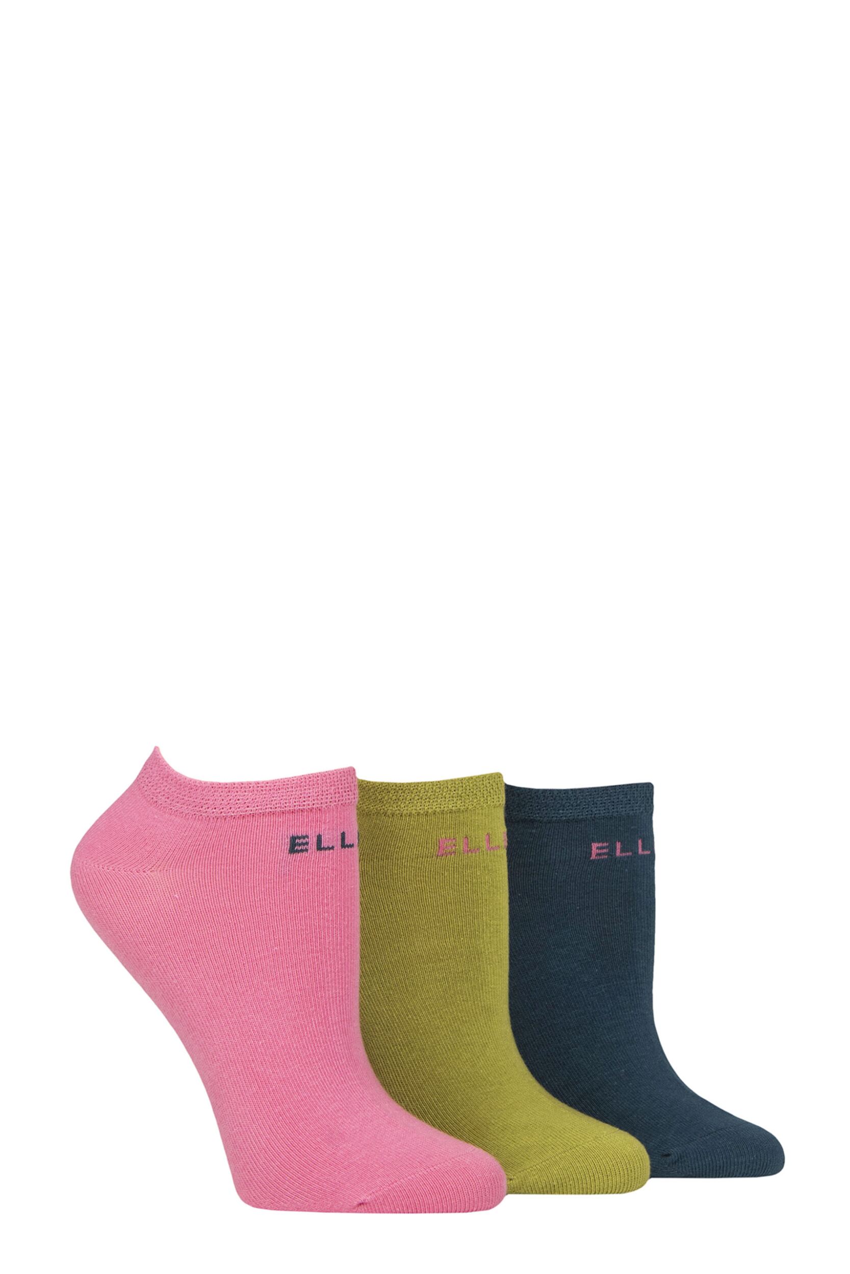 Women's 3 Pair Elle Plain, Stripe and Patterned Cotton No-Show Socks Coastal Joy Plain 4-8