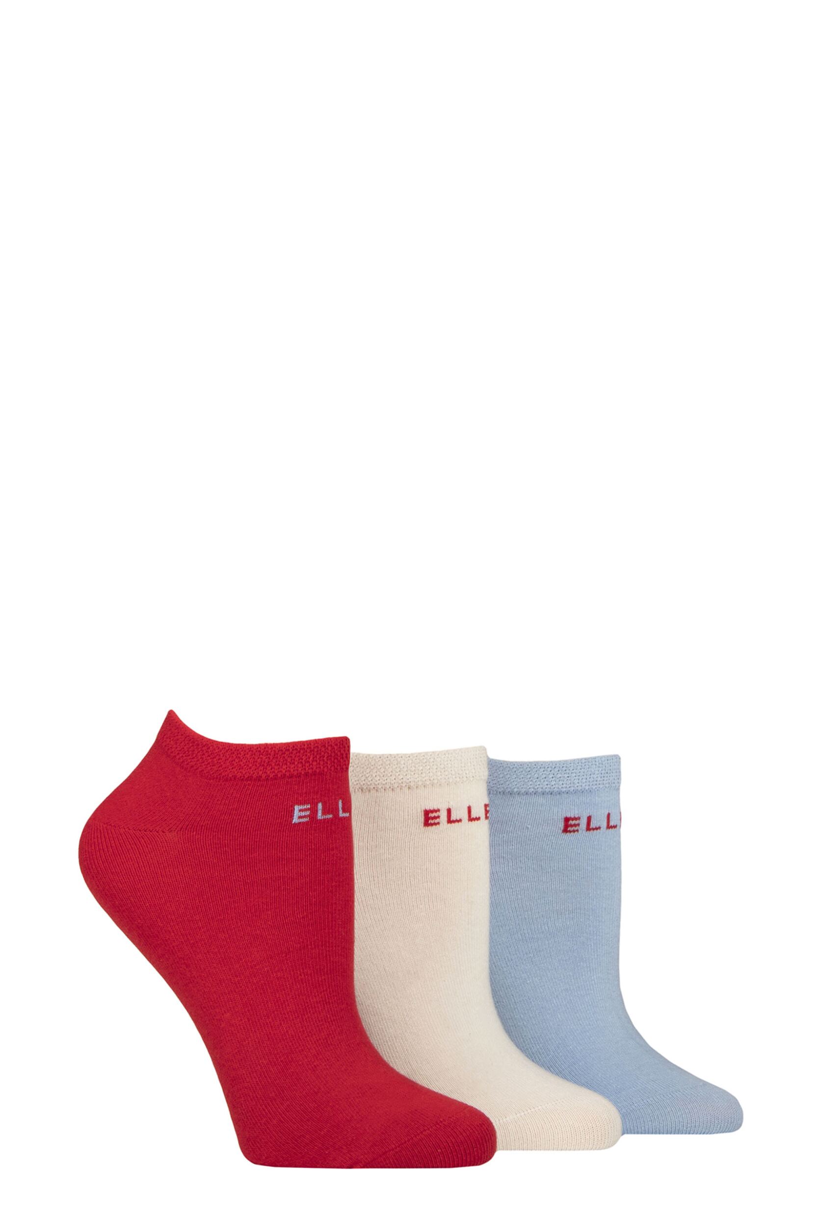 Women's 3 Pair Elle Plain, Stripe and Patterned Cotton No-Show Socks Seafarer Plain 4-8