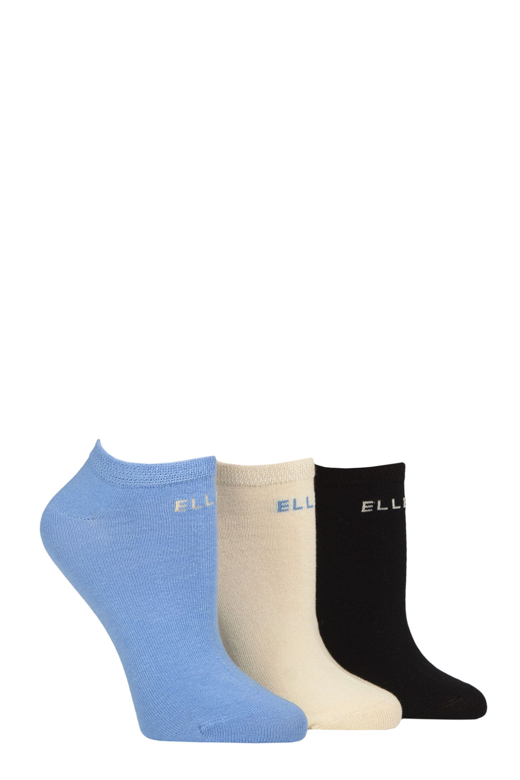 Women's 3 Pair Elle Plain, Stripe and Patterned Cotton No-Show Socks Leopard Noir Plain 4-8