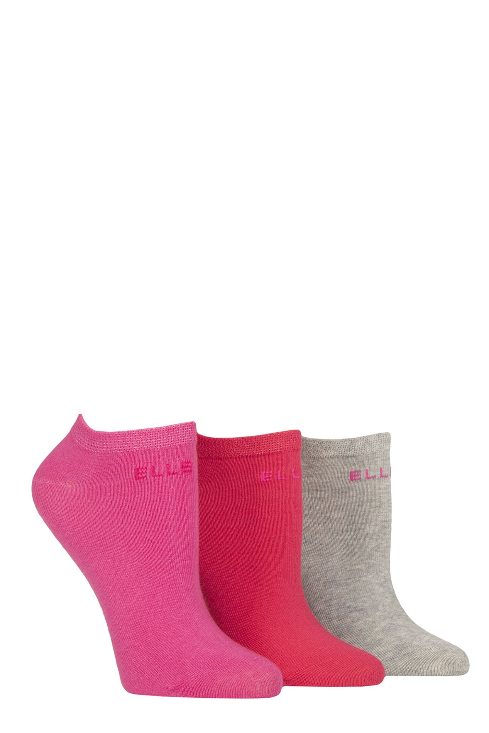 Women's 3 Pair Elle Plain, Stripe and Patterned Cotton No-Show Socks Cherry Fizz Plain 4-8