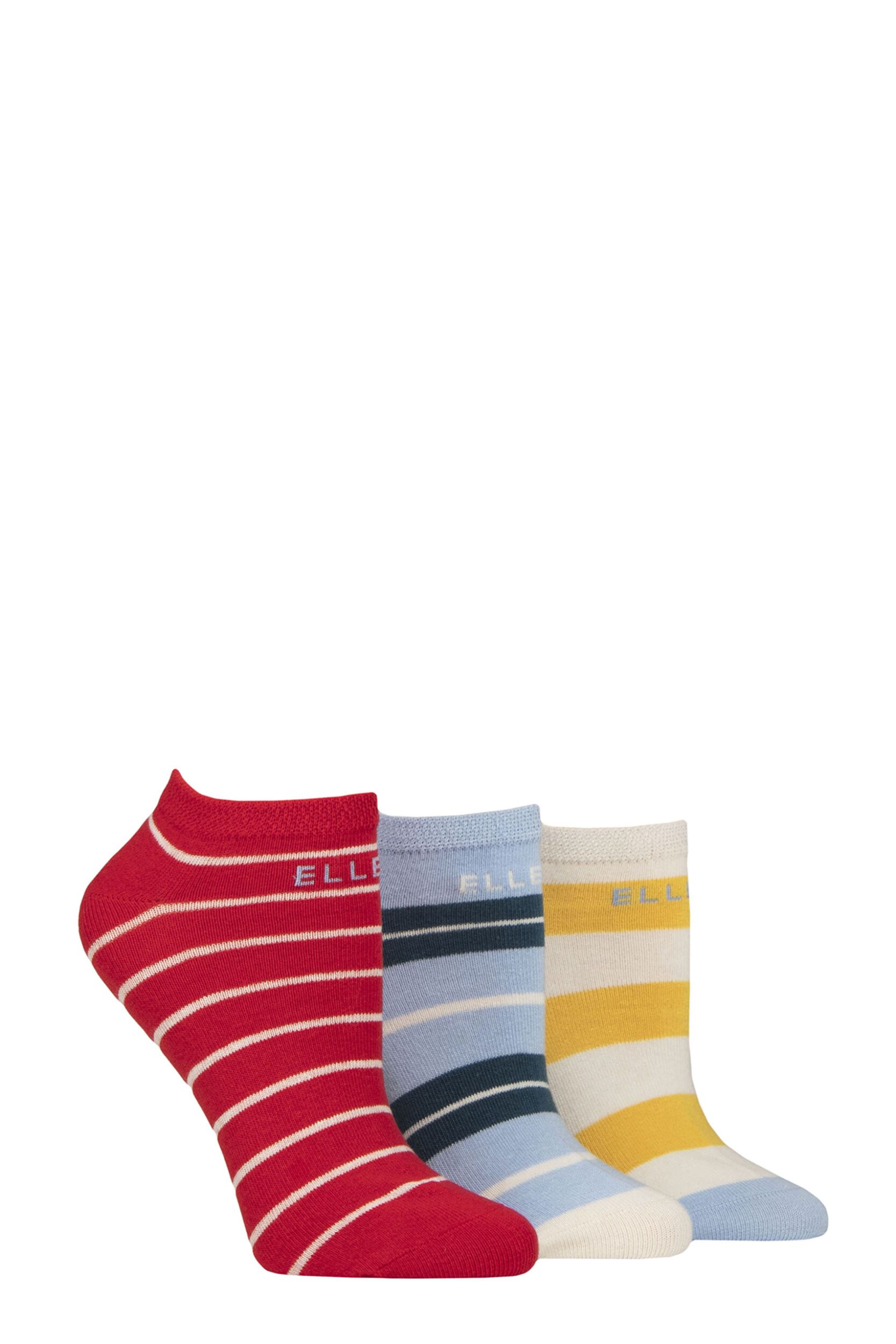 Women's 3 Pair Elle Plain, Stripe and Patterned Cotton No-Show Socks Seafarer Striped 4-8