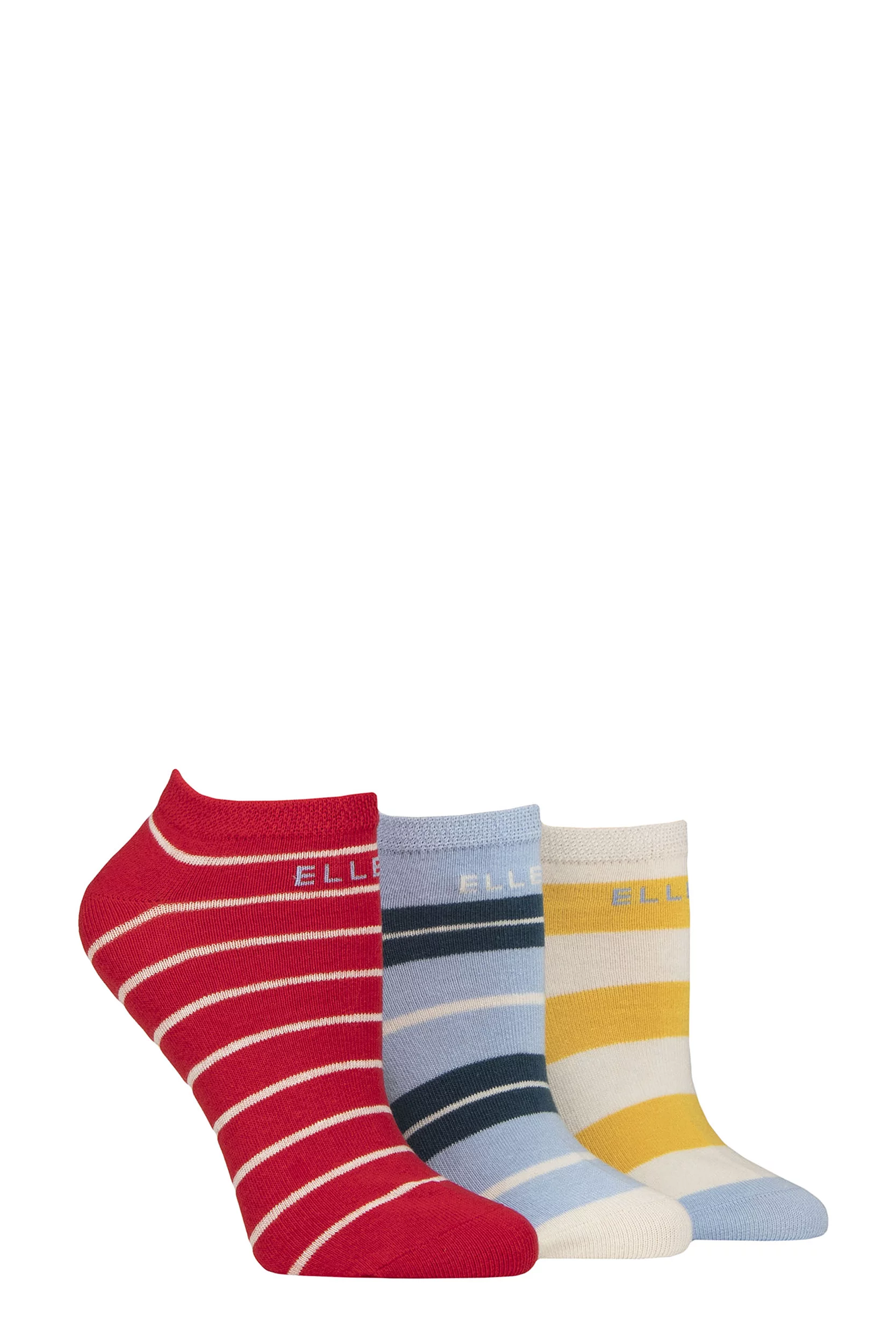 Women's 3 Pair Elle Plain, Stripe and Patterned Cotton No-Show Socks Seafarer Striped 4