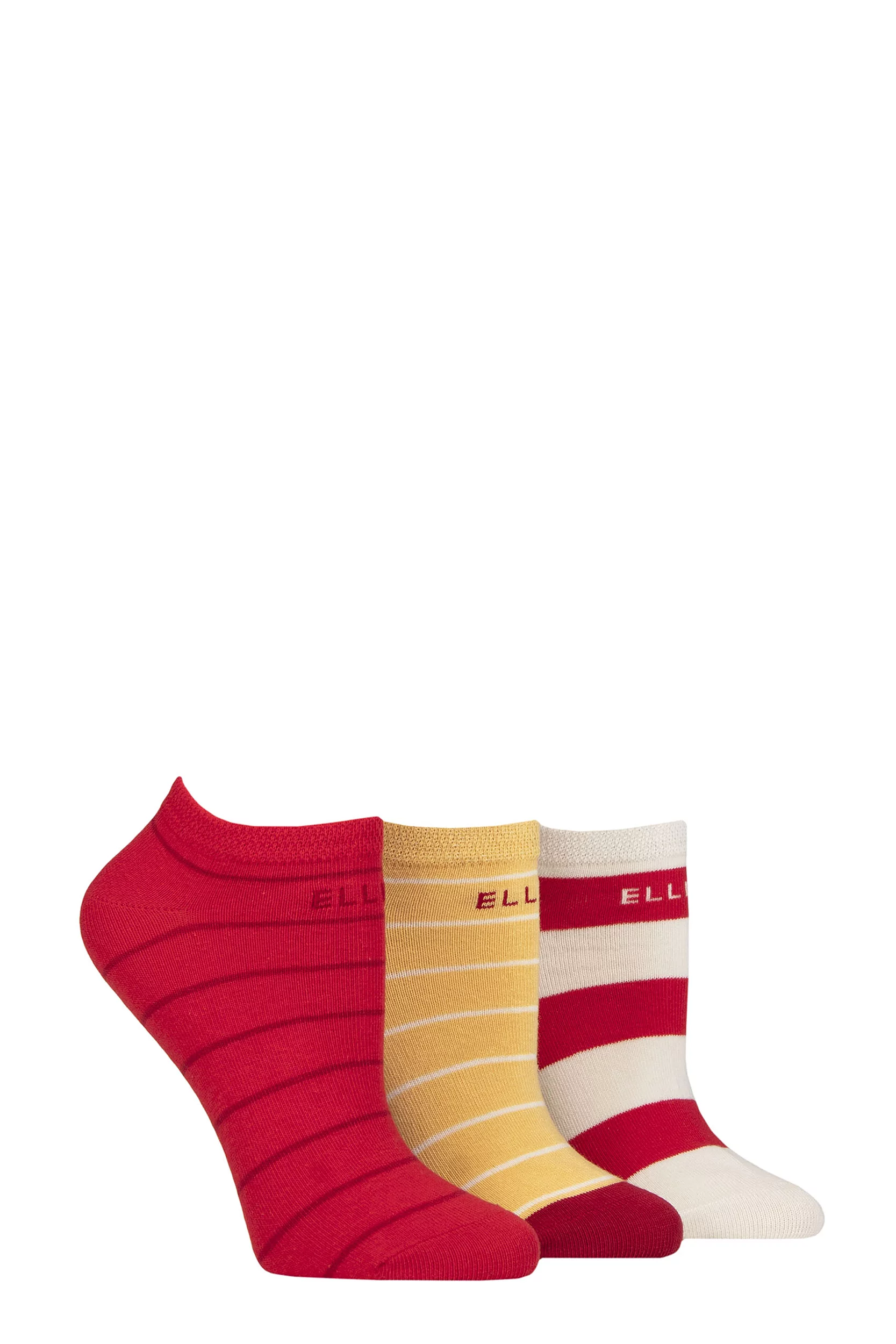 Women's 3 Pair Elle Plain, Stripe and Patterned Cotton No-Show Socks Parisian Rose Striped 4