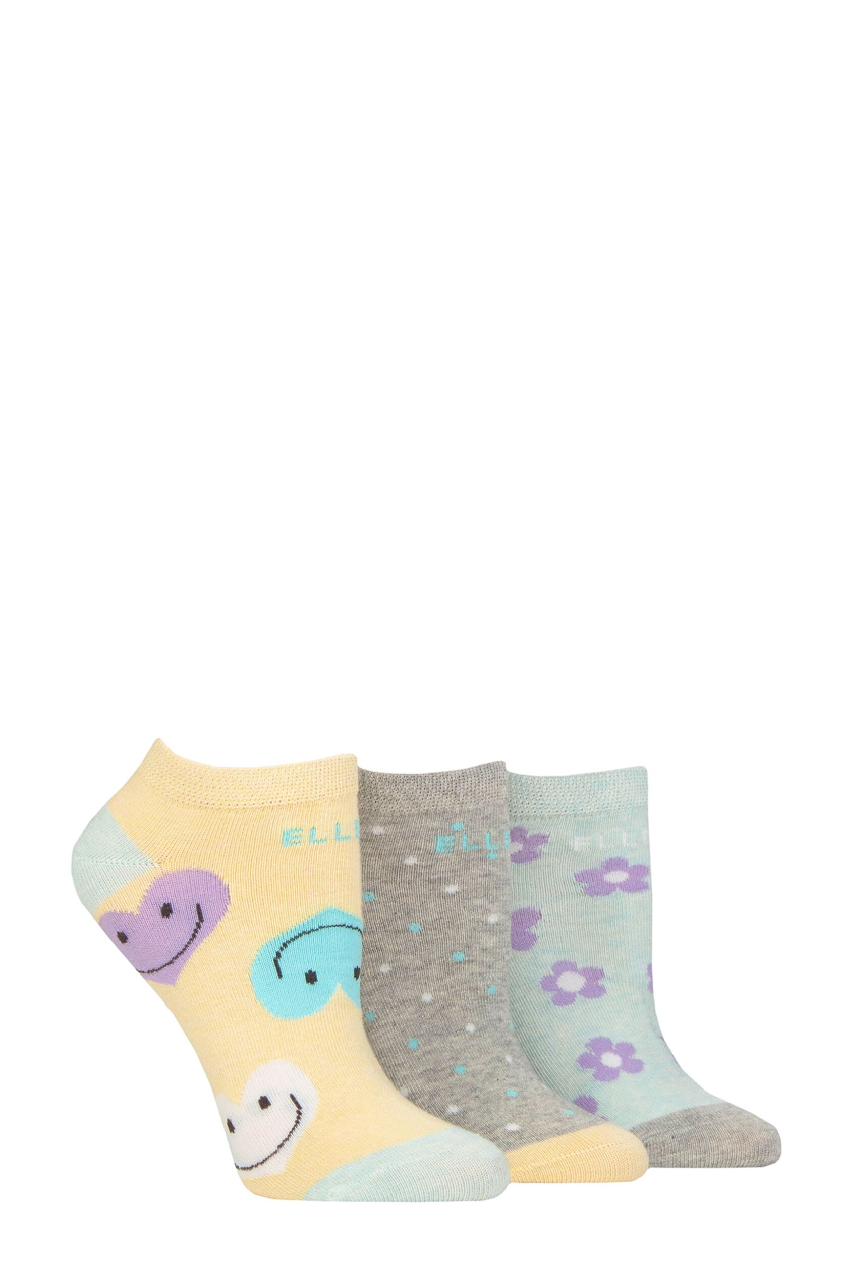 Women's 3 Pair Elle Plain, Stripe and Patterned Cotton No-Show Socks Fresh Mint Patterned 4-8