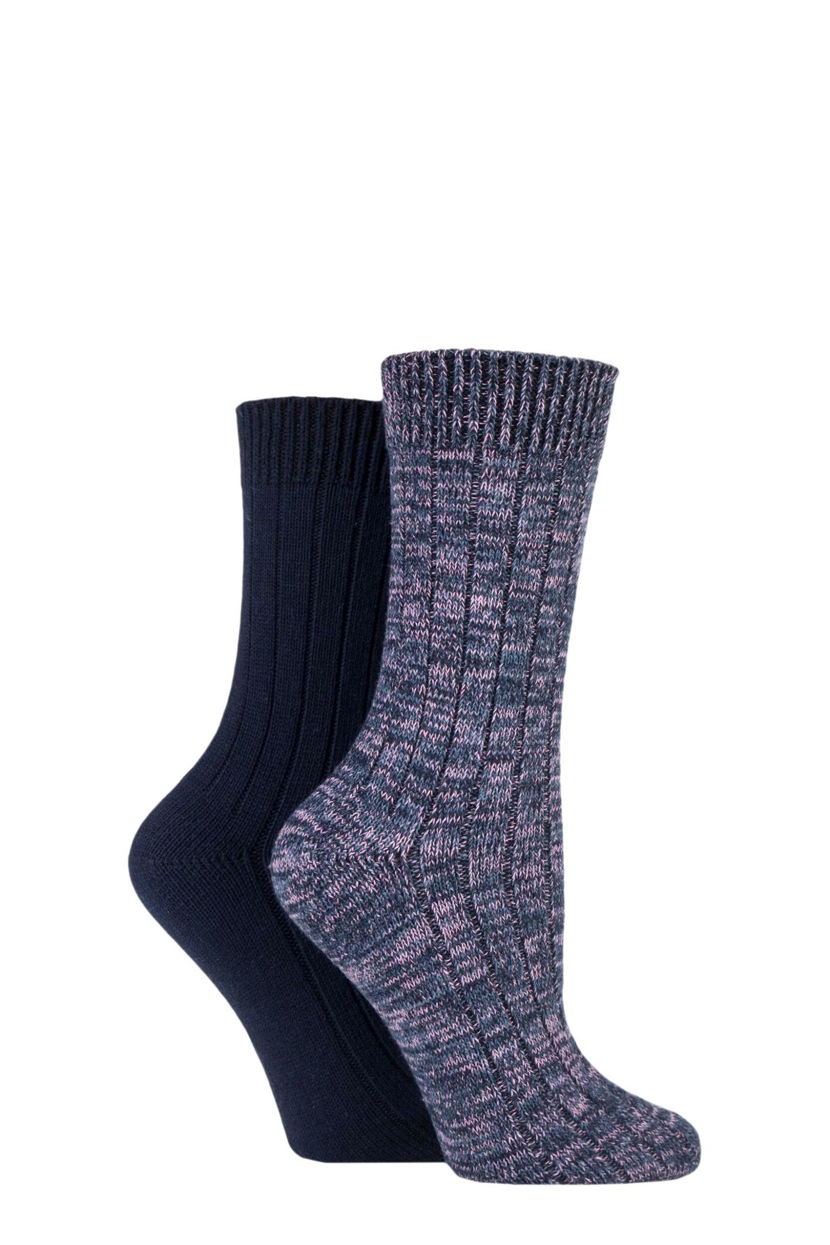 Women's 2 Pair Elle Chunky Rib Cotton Boot Socks Navy 4-8