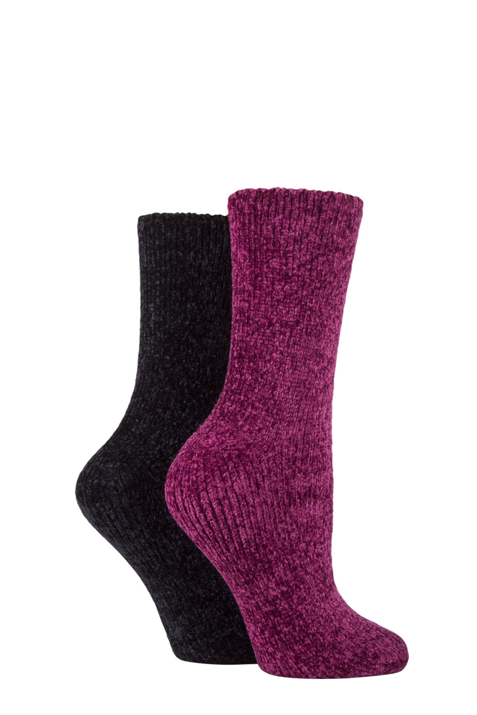 Women's 2 Pair Elle Chenille Boot Socks Blackbird 4-8 Ladies