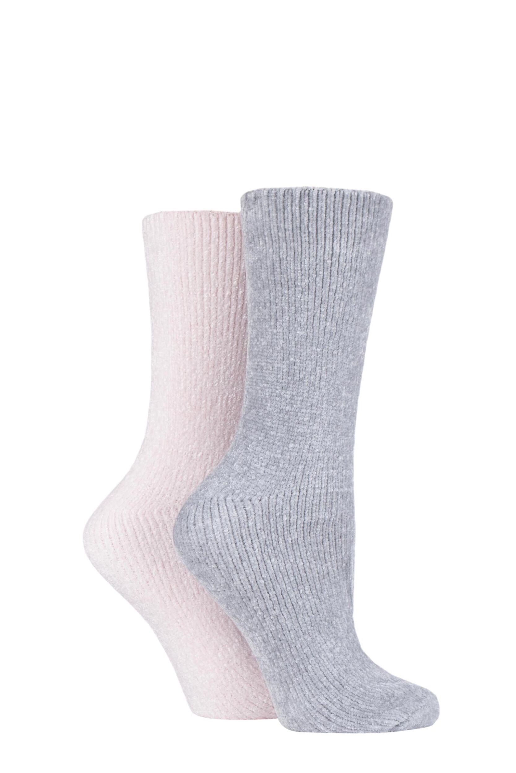 2 Pair Opal Pink Chenille Boot Socks Ladies 4-8 Ladies - Elle