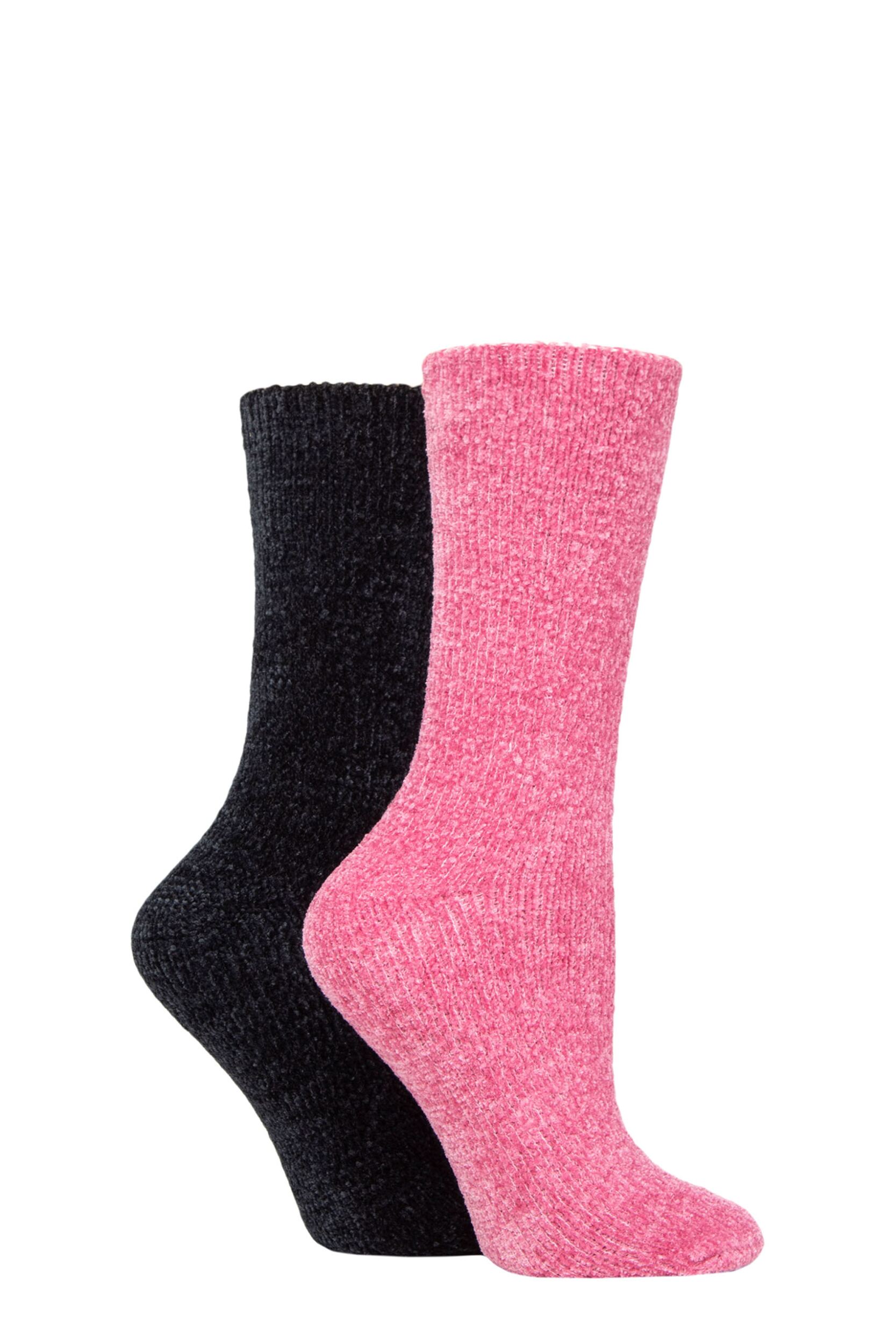 Women's 2 Pair Elle Chenille Boot Socks Rose / Charcoal 4-8 Ladies