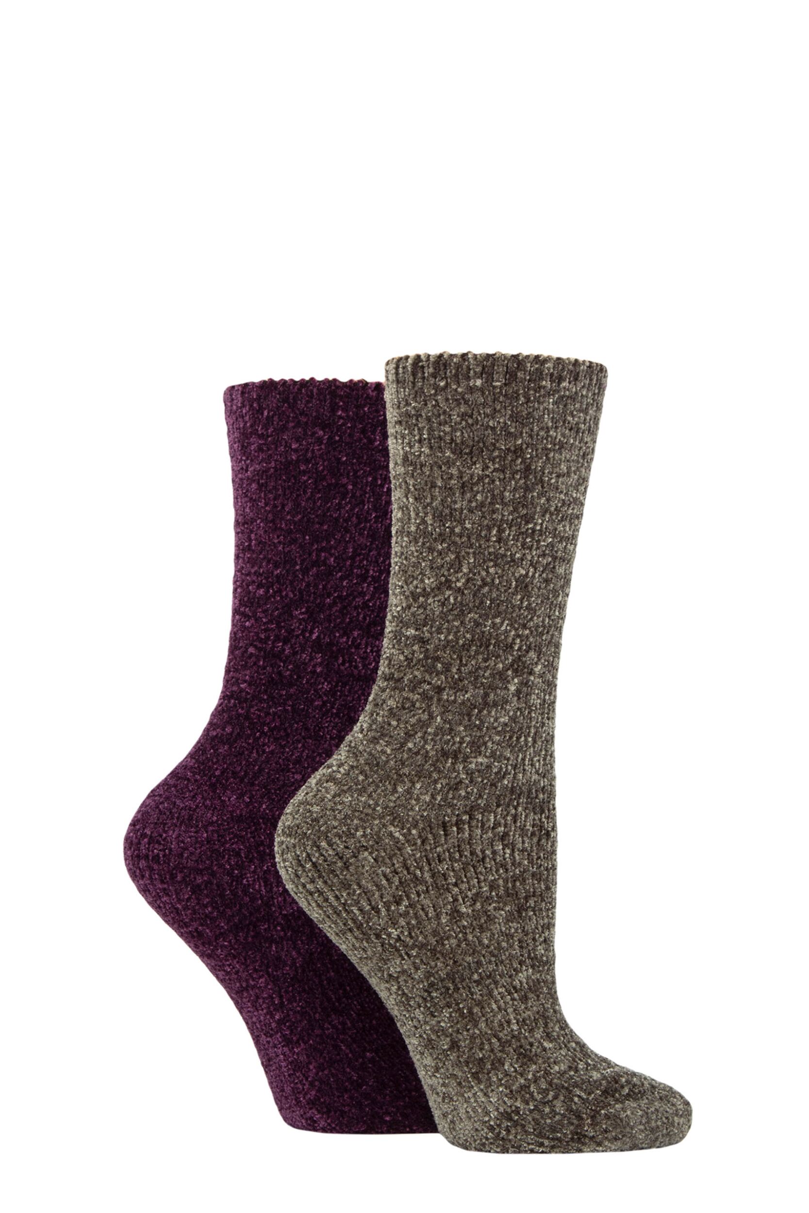 Women's 2 Pair Elle Chenille Boot Socks Royal Purple 4-8 Ladies