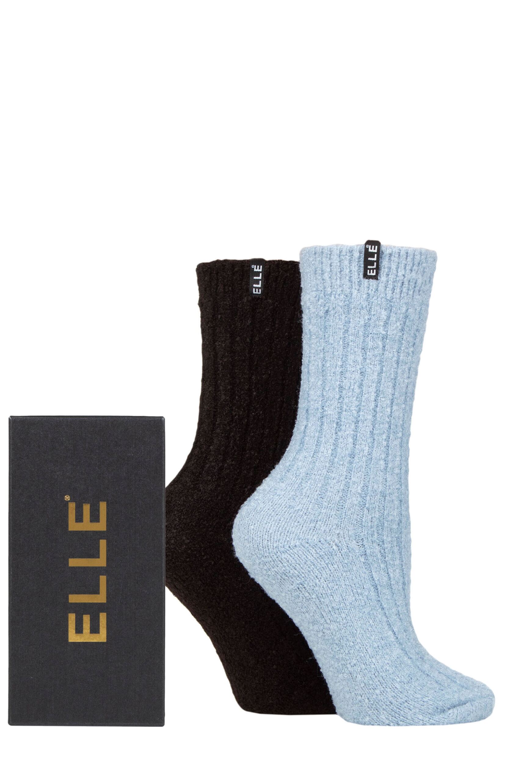 Women's 2 Pair Elle Boucle Gift Boxed Boot Socks Dusky Blue / Black 4-8 Ladies