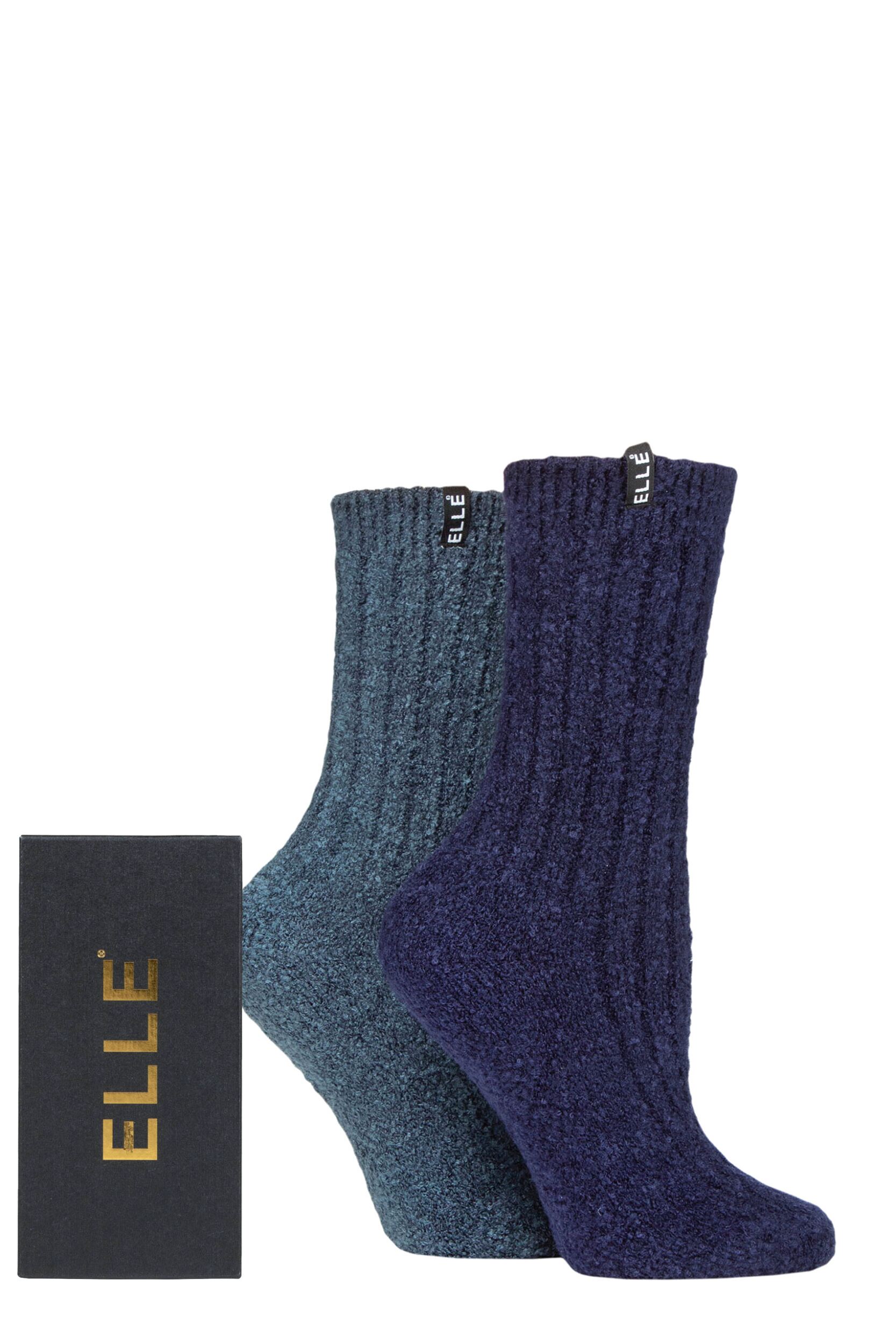 Image of Women's 2 Pair Elle Boucle Gift Boxed Boot Socks Kentucky Blue / Navy 4-8 Ladies