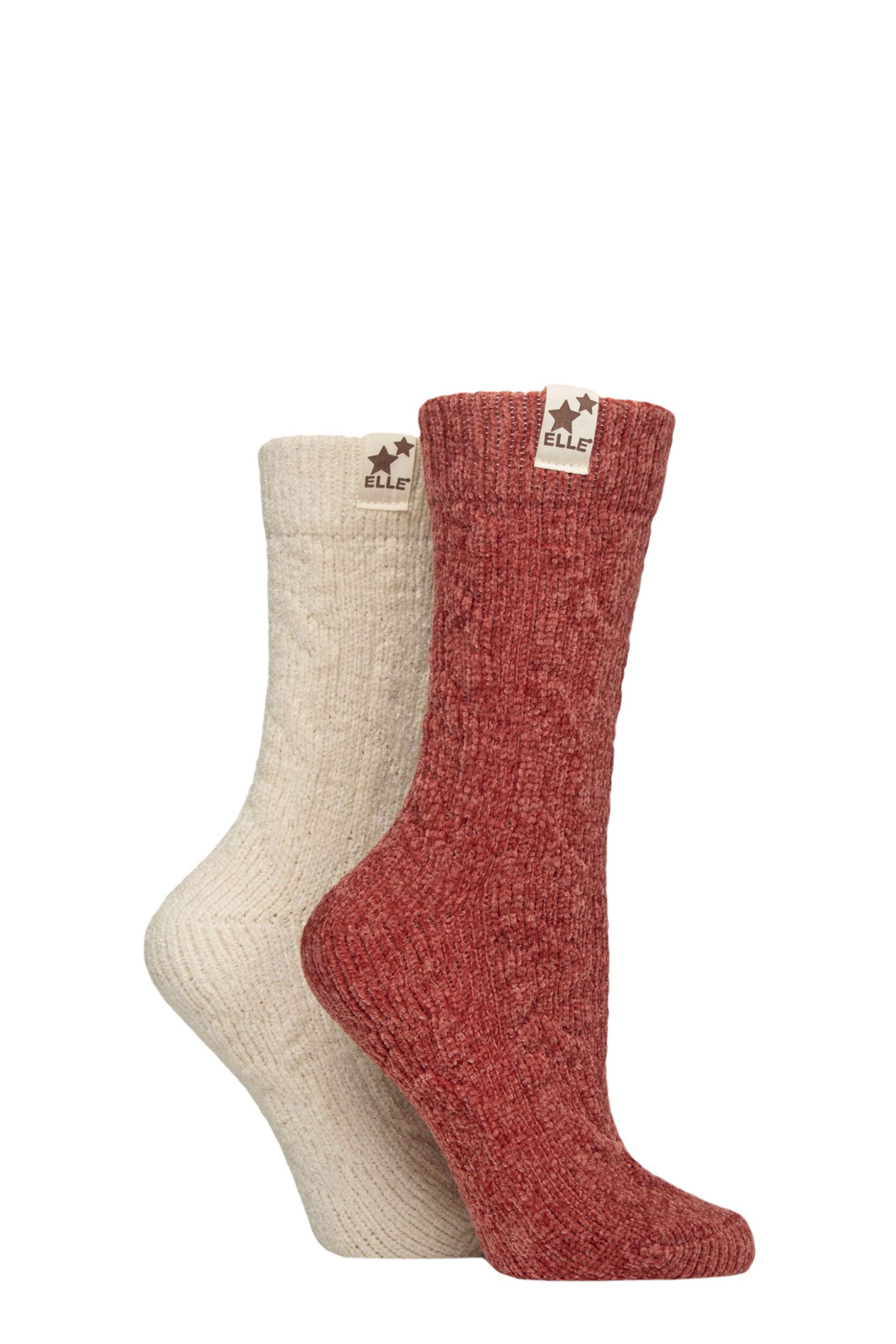 Women's 2 Pair Elle Cable Knit Chenille Boot Socks Wild Poppy / Cream 4-8