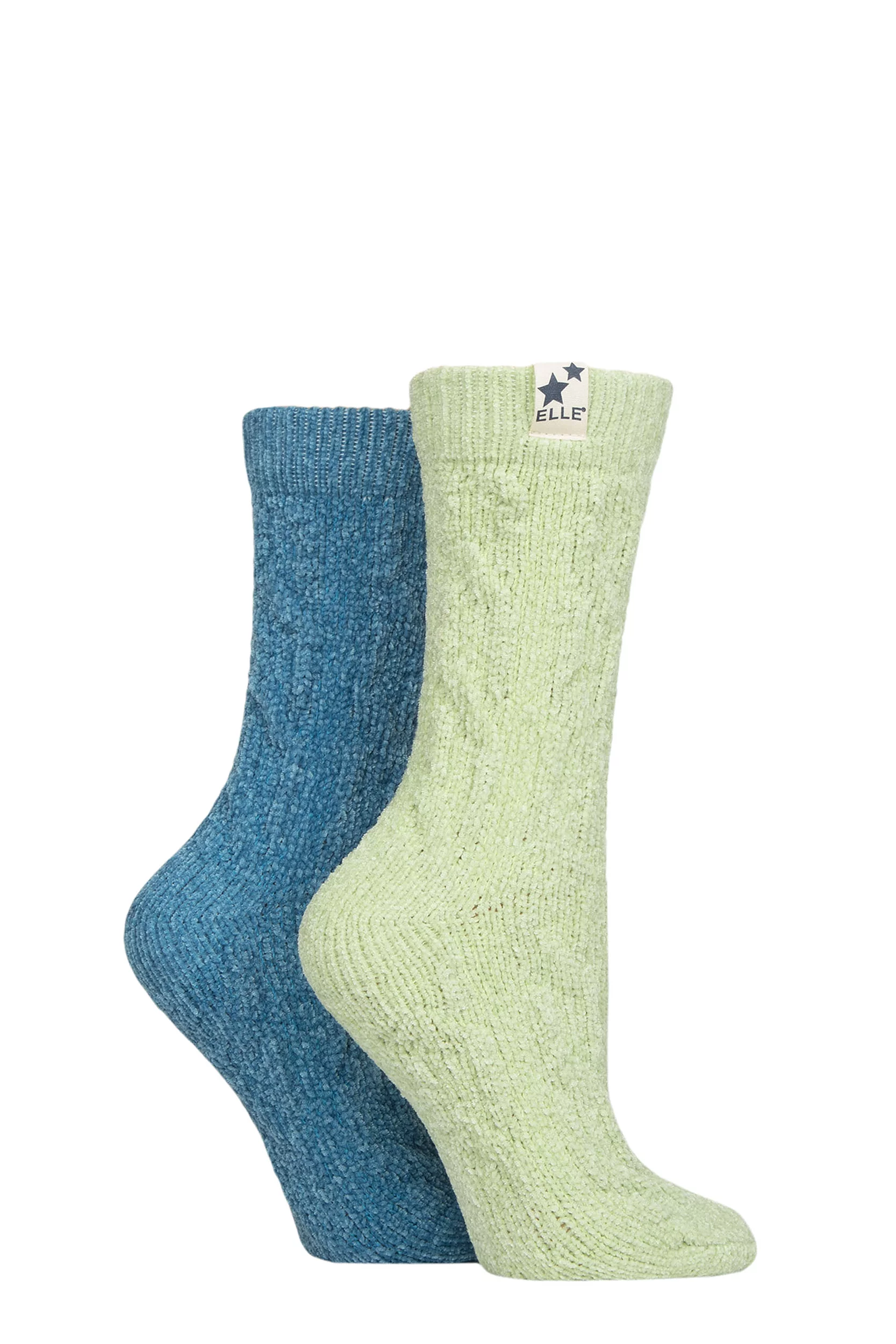 Women's 2 Pair Elle Cable Knit Chenille Boot Socks Light Pine 4