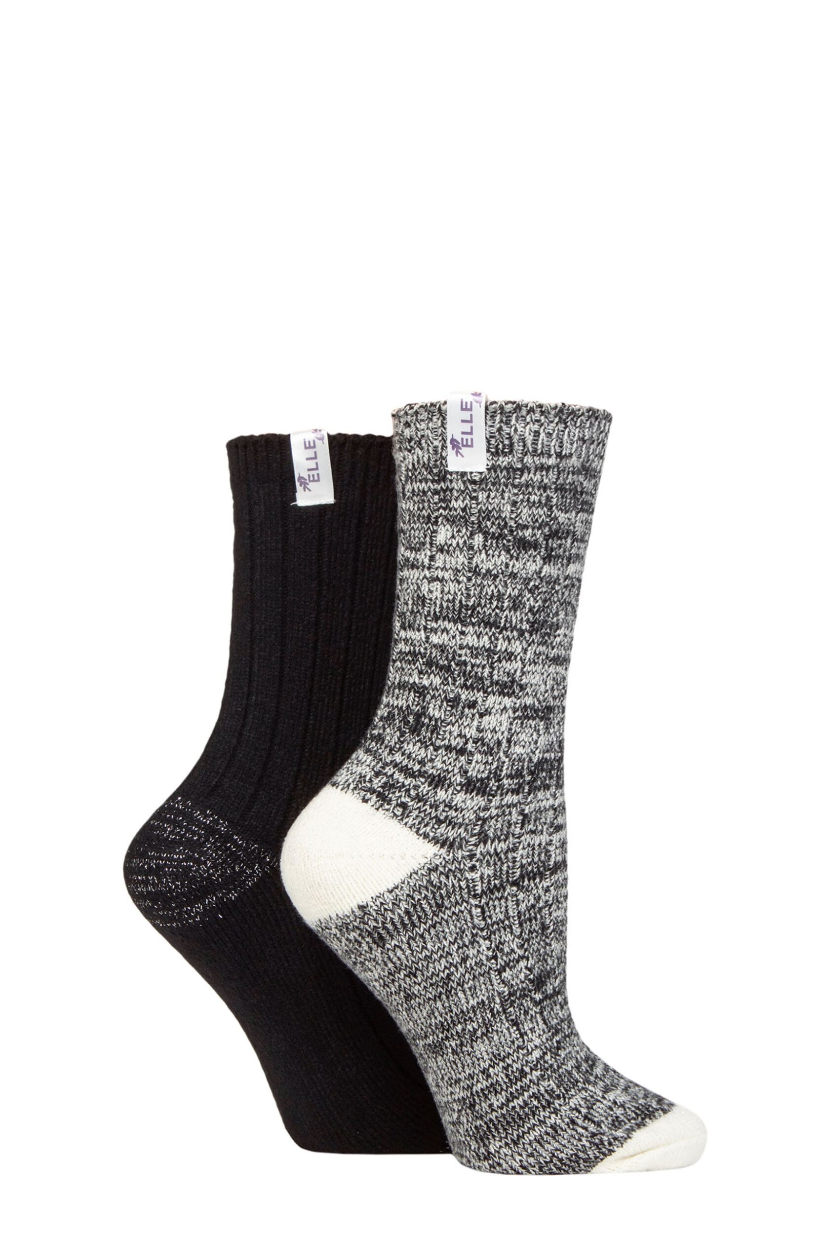 Women's 2 Pair Elle Velvet Soft and Sparkle Boot Socks Blacks 4-8 Ladies