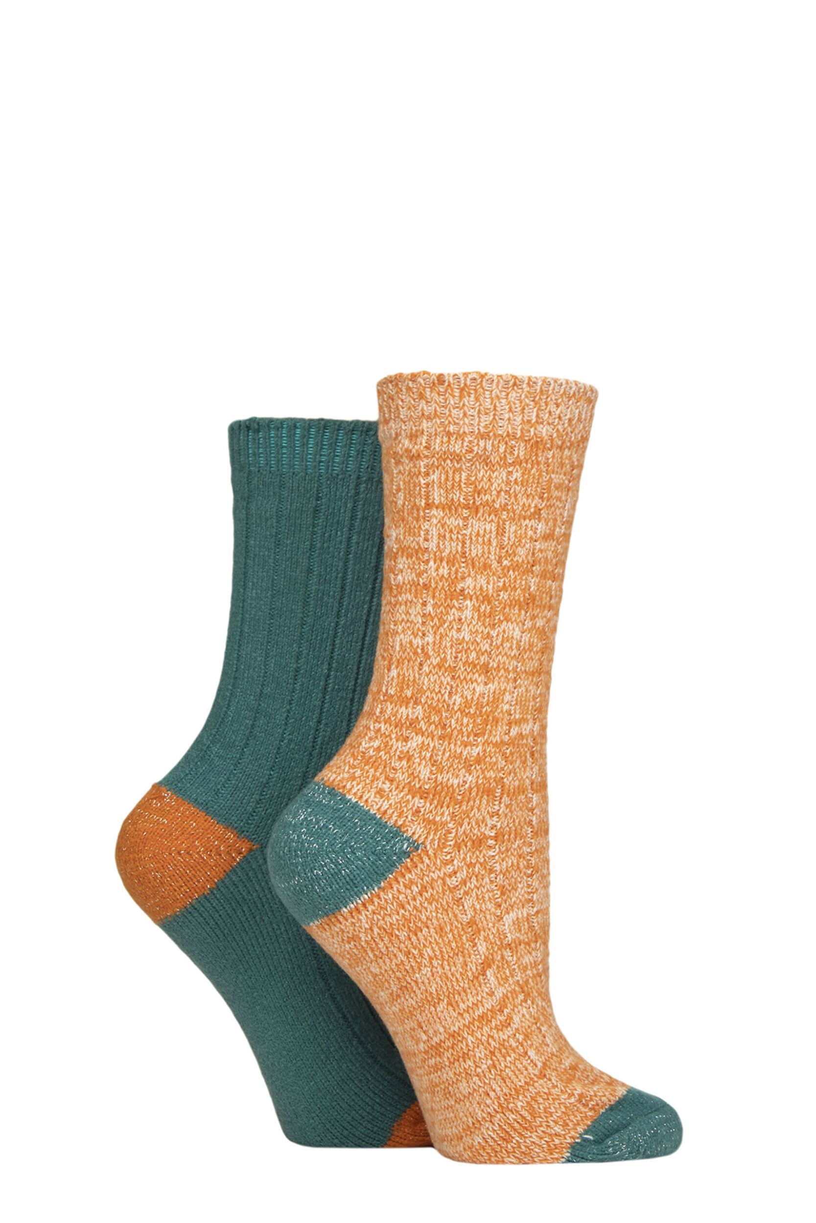 Women's 2 Pair Elle Velvet Soft and Sparkle Boot Socks Marmalade 4-8
