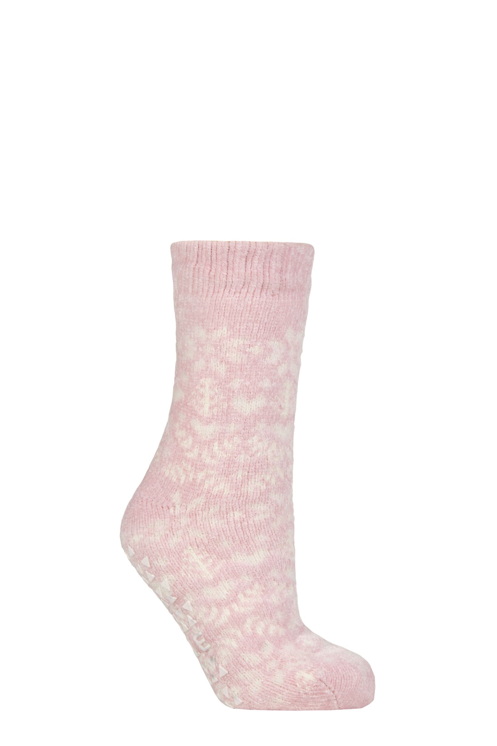 Women's 1 Pair Elle Faux Fur Chenille Cable Slipper Socks Soft Pink 4-8