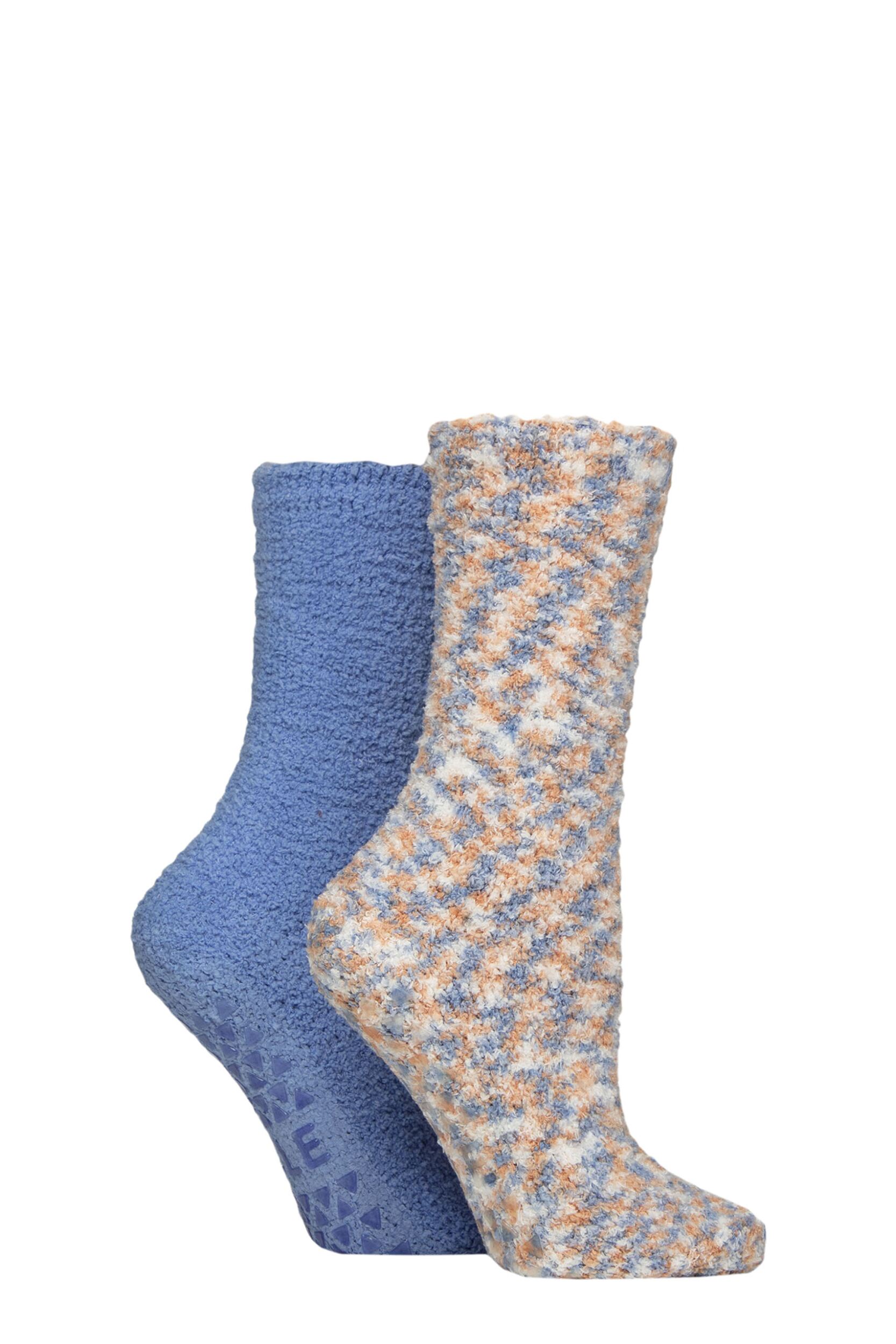 Women's 2 Pair Elle Multi Cosy Slipper Socks with Grip Coral Blaze 4-8