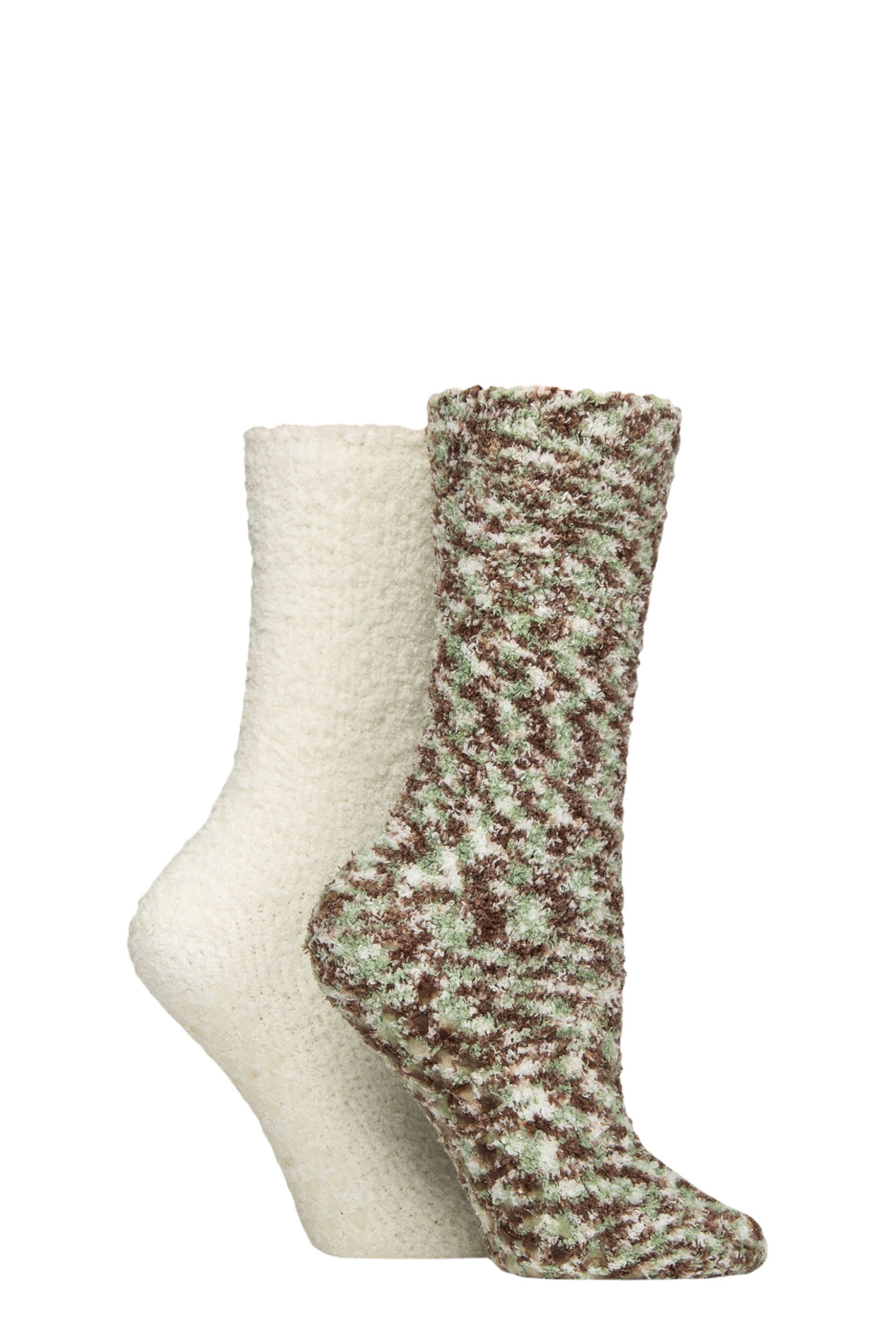 Women's 2 Pair Elle Multi Cosy Slipper Socks with Grip Forager 4-8