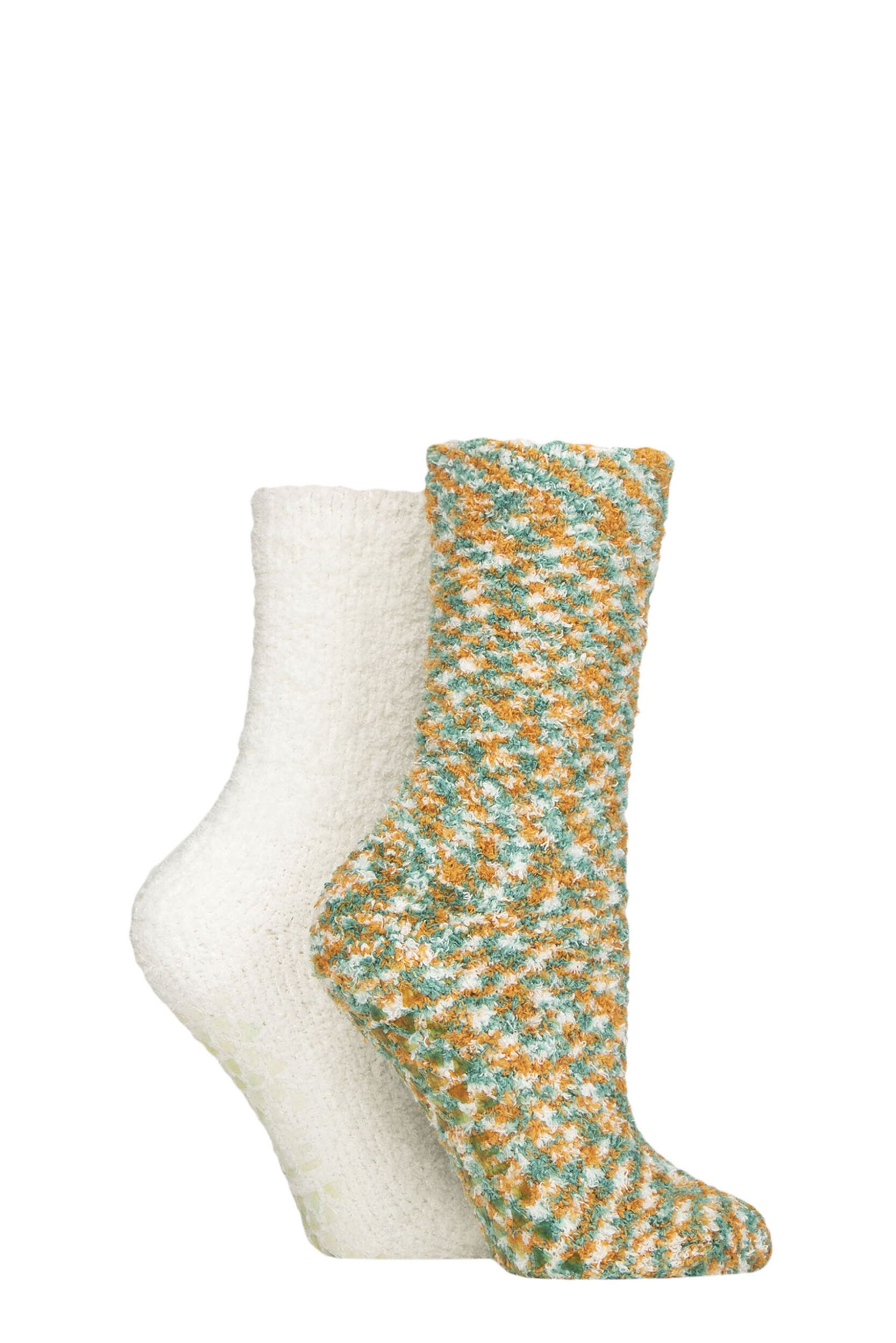 Women's 2 Pair Elle Multi Cosy Slipper Socks with Grip Marmalade 4-8