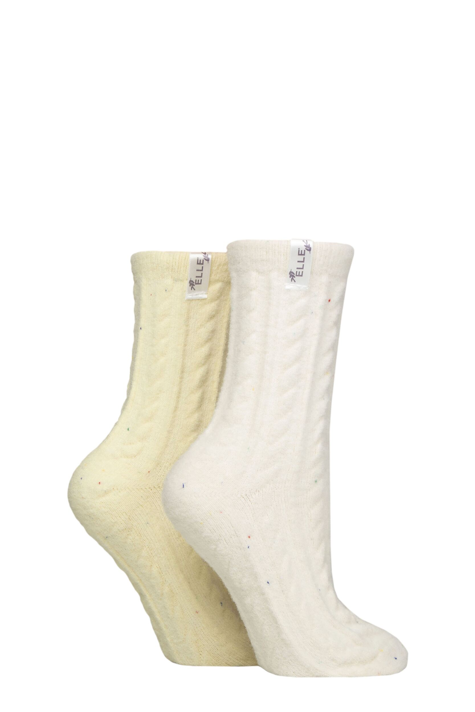 Women's 2 Pair Elle Speckled Cable Cosy Socks Buttercream 4-8
