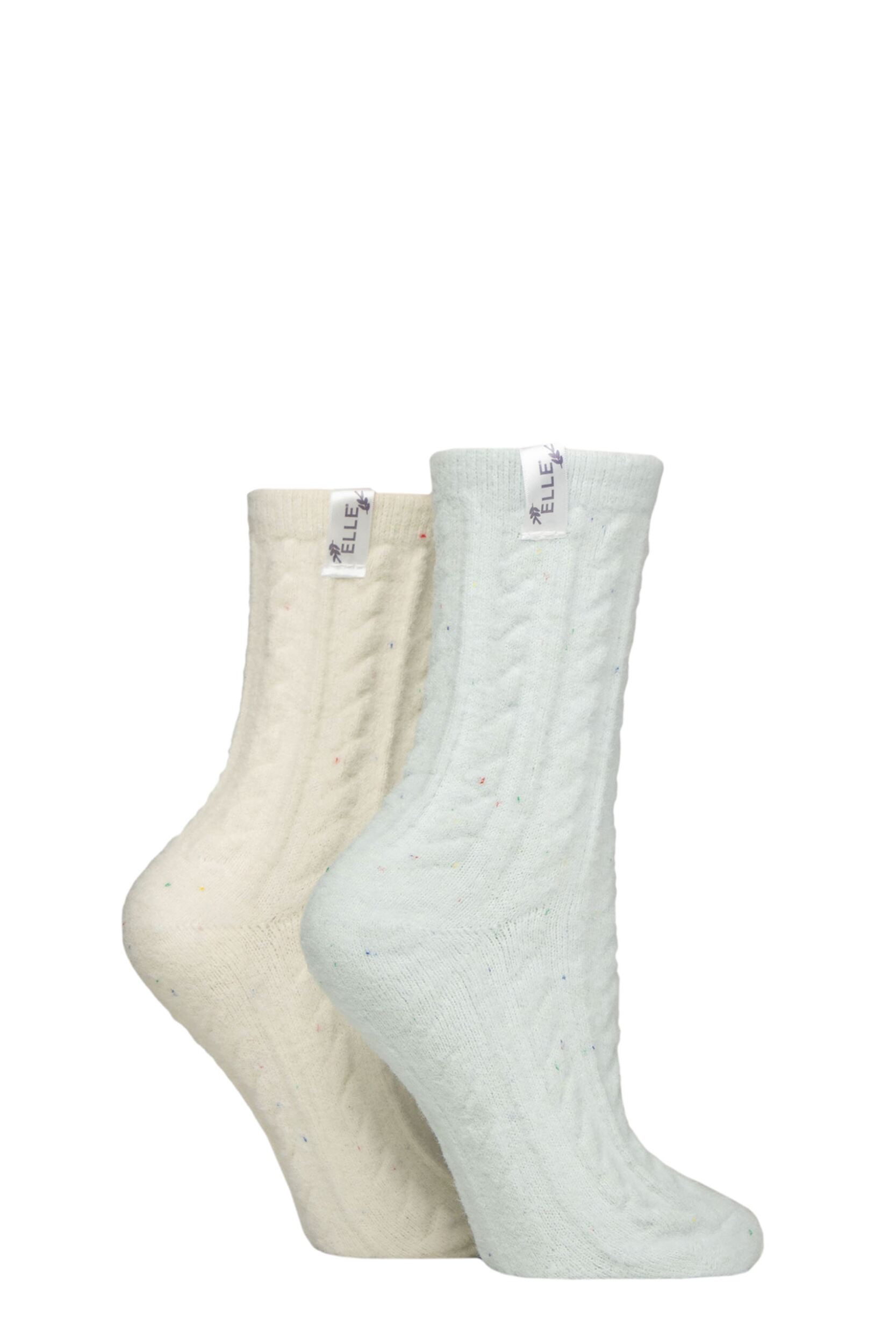 Women's 2 Pair Elle Speckled Cable Cosy Socks Powder Blue 4-8