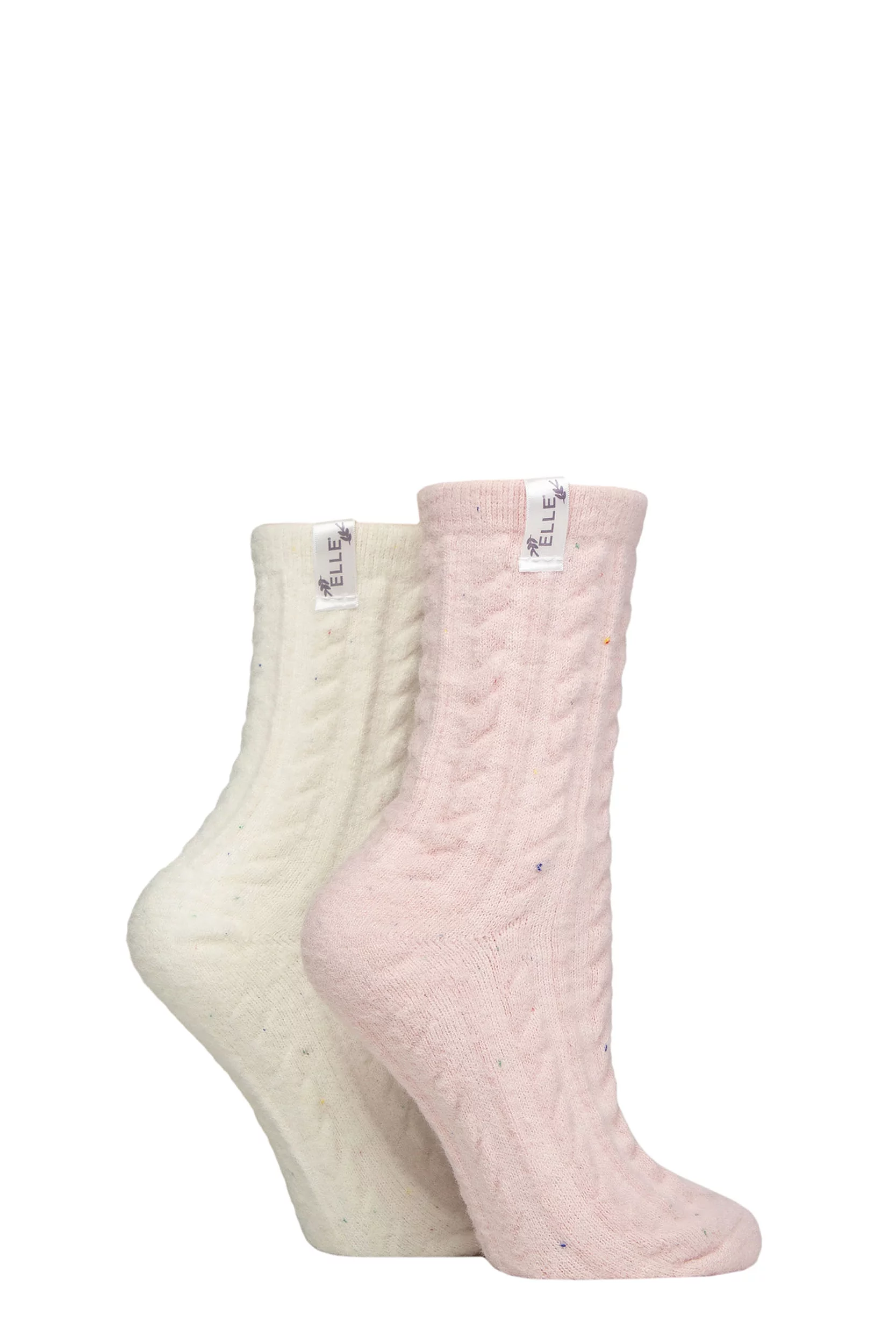 Women's 2 Pair Elle Speckled Cable Cosy Socks Soft Pink 4