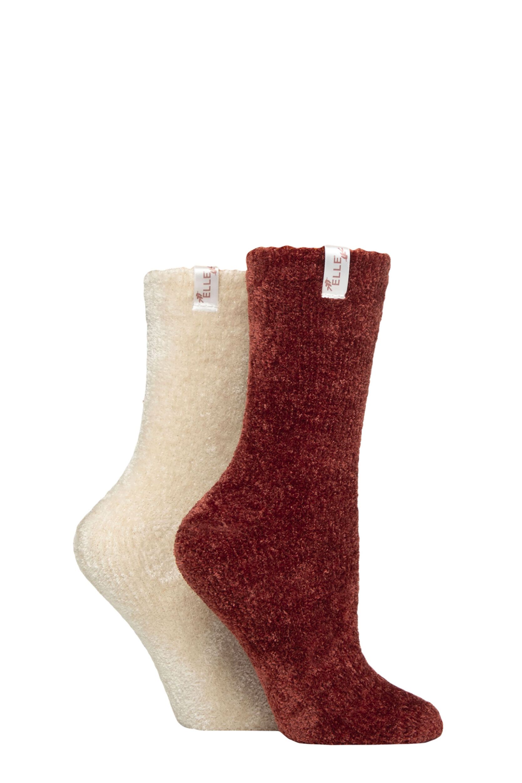 Image of Women's 2 Pair Elle Chenille Leisure Socks Wild Poppy 4-8