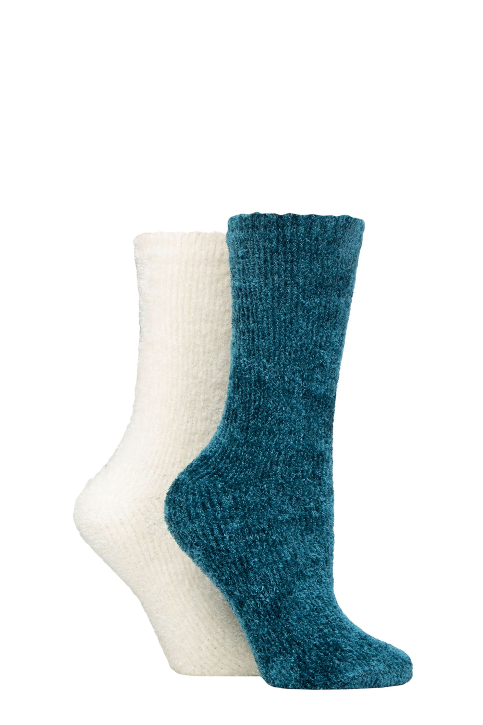 Image of Women's 2 Pair Elle Chenille Leisure Socks Blue Coral 4-8