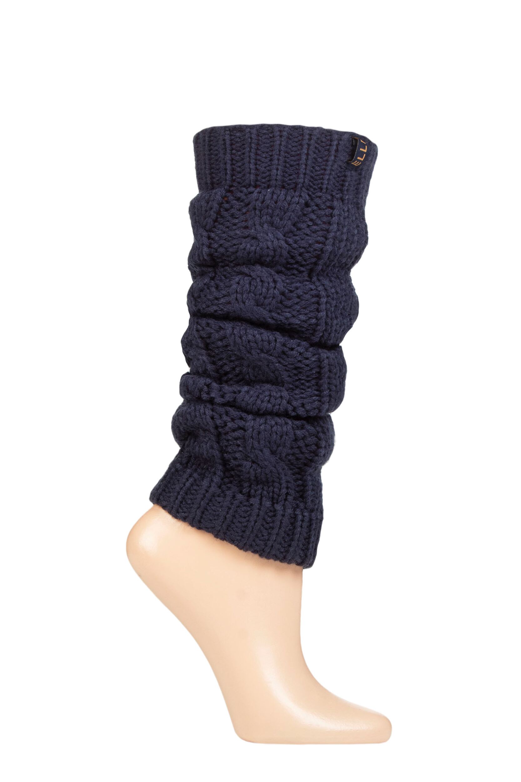 1 Pair Navy Chunky Cable Knit Leg Warmers Ladies One Size - Elle