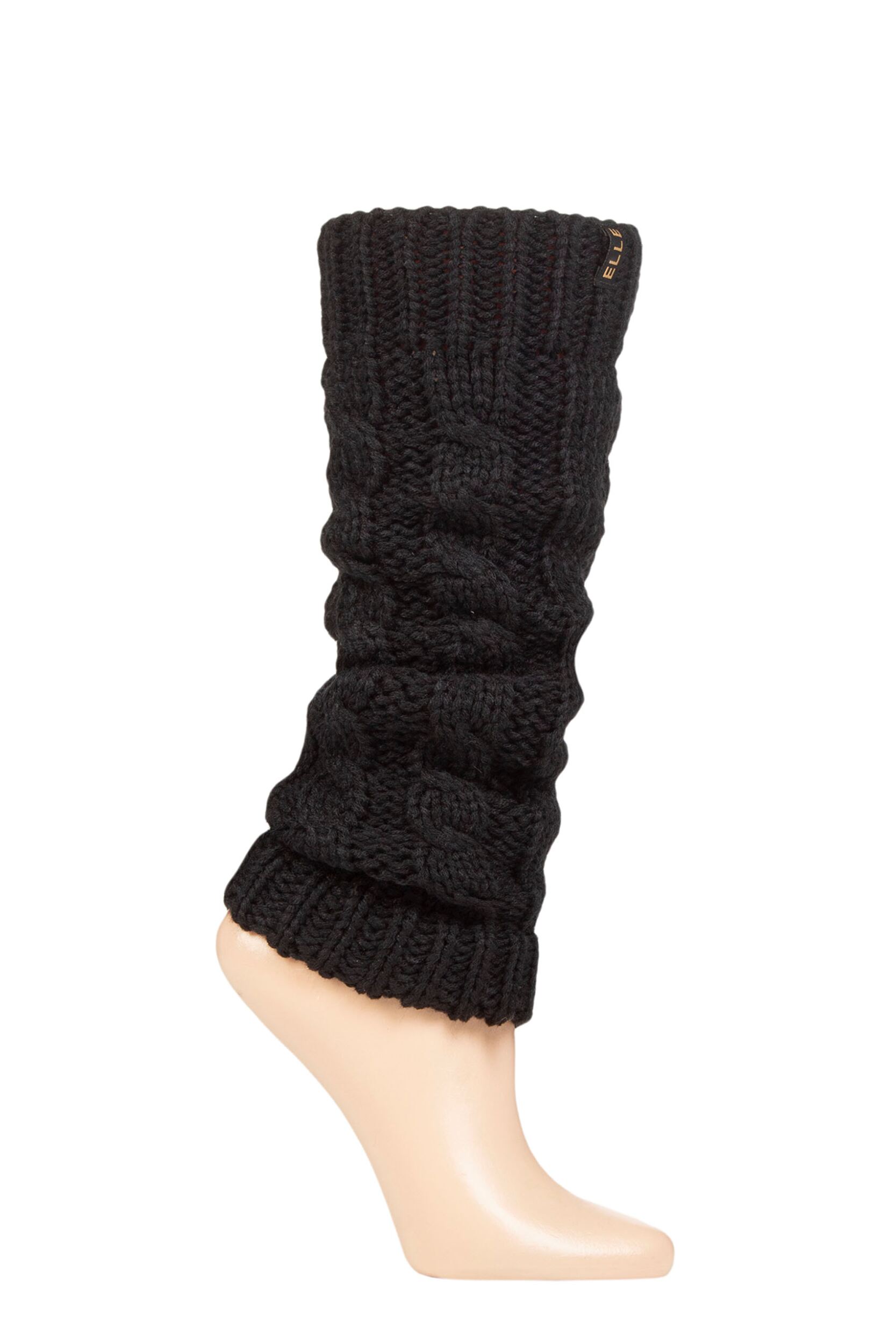1 Pair Black 2 Chunky Cable Knit Leg Warmers Ladies One Size - Elle