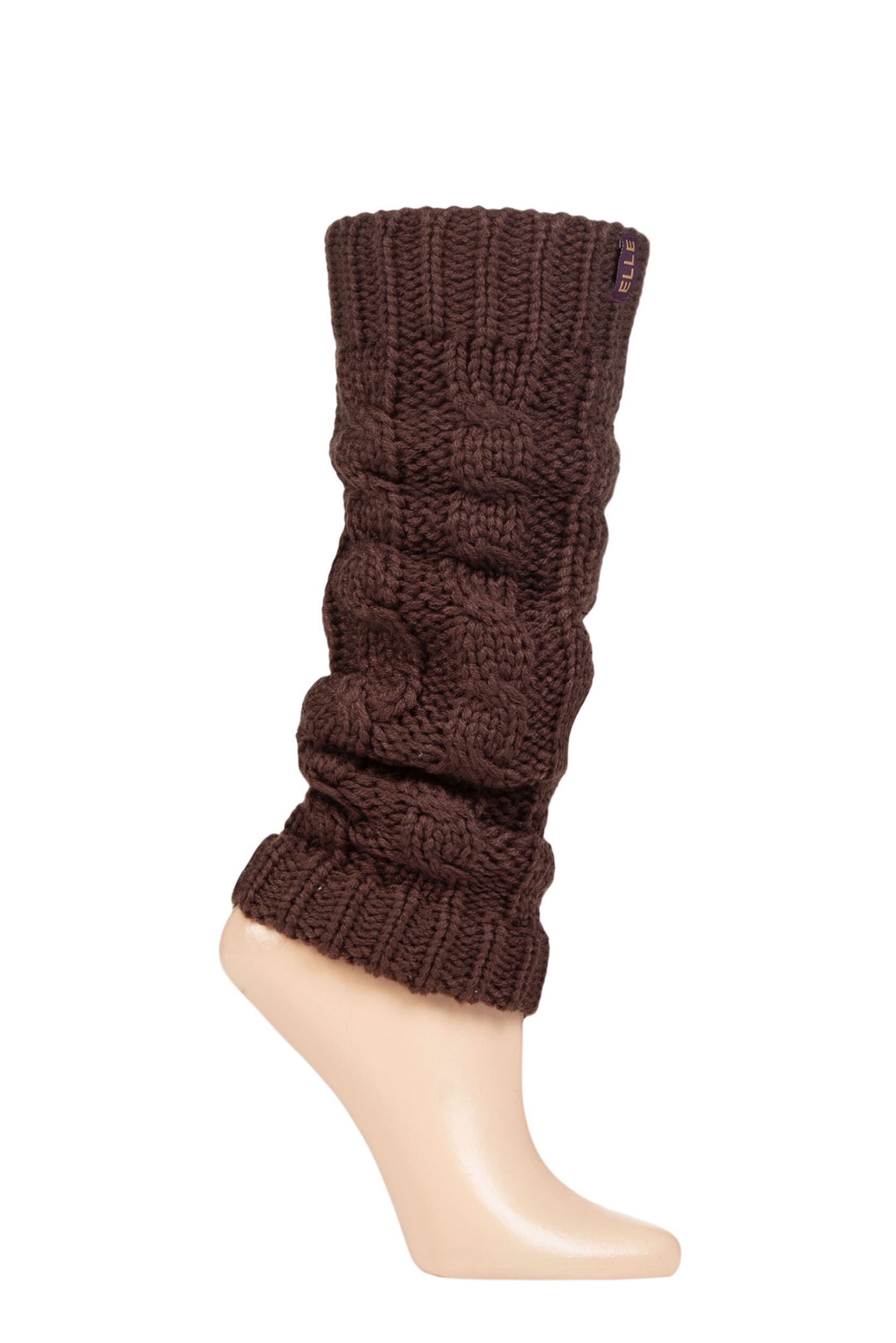 Women's 1 Pair Elle Chunky Cable Knit Leg Warmers Chocolate One Size