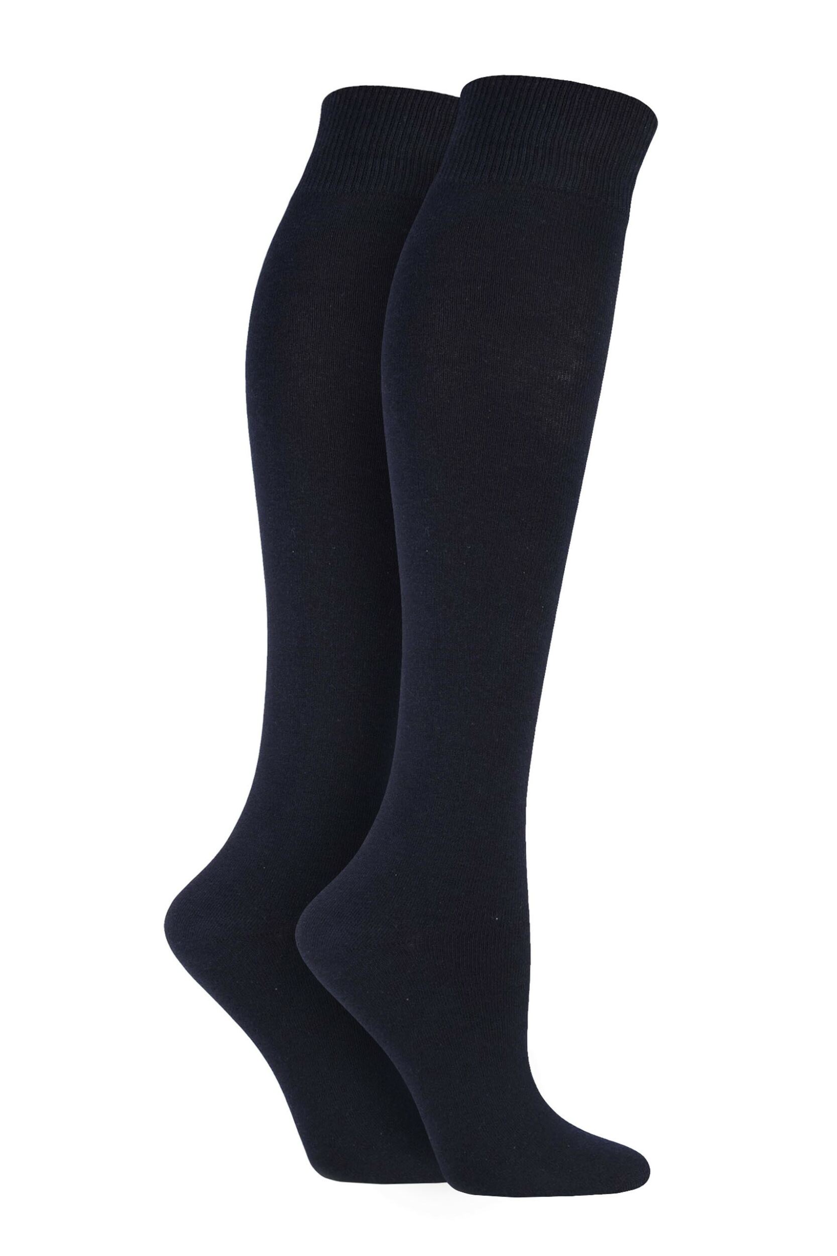 Women's 2 Pair Elle Plain and Striped Cotton Knee Highs Navy