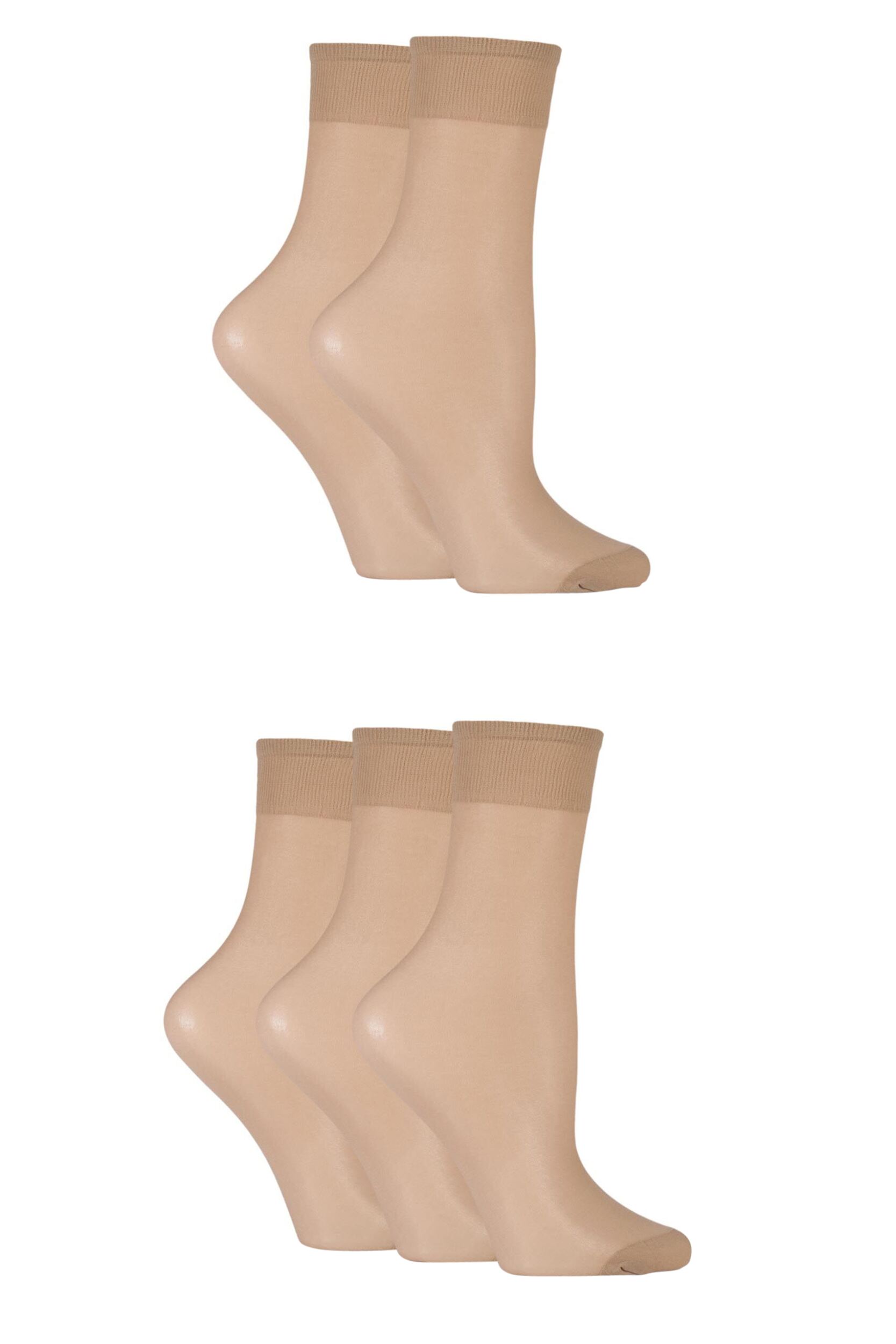 Women's 5 Pair Elle 15 Denier Ankle High Socks Nude 4-8