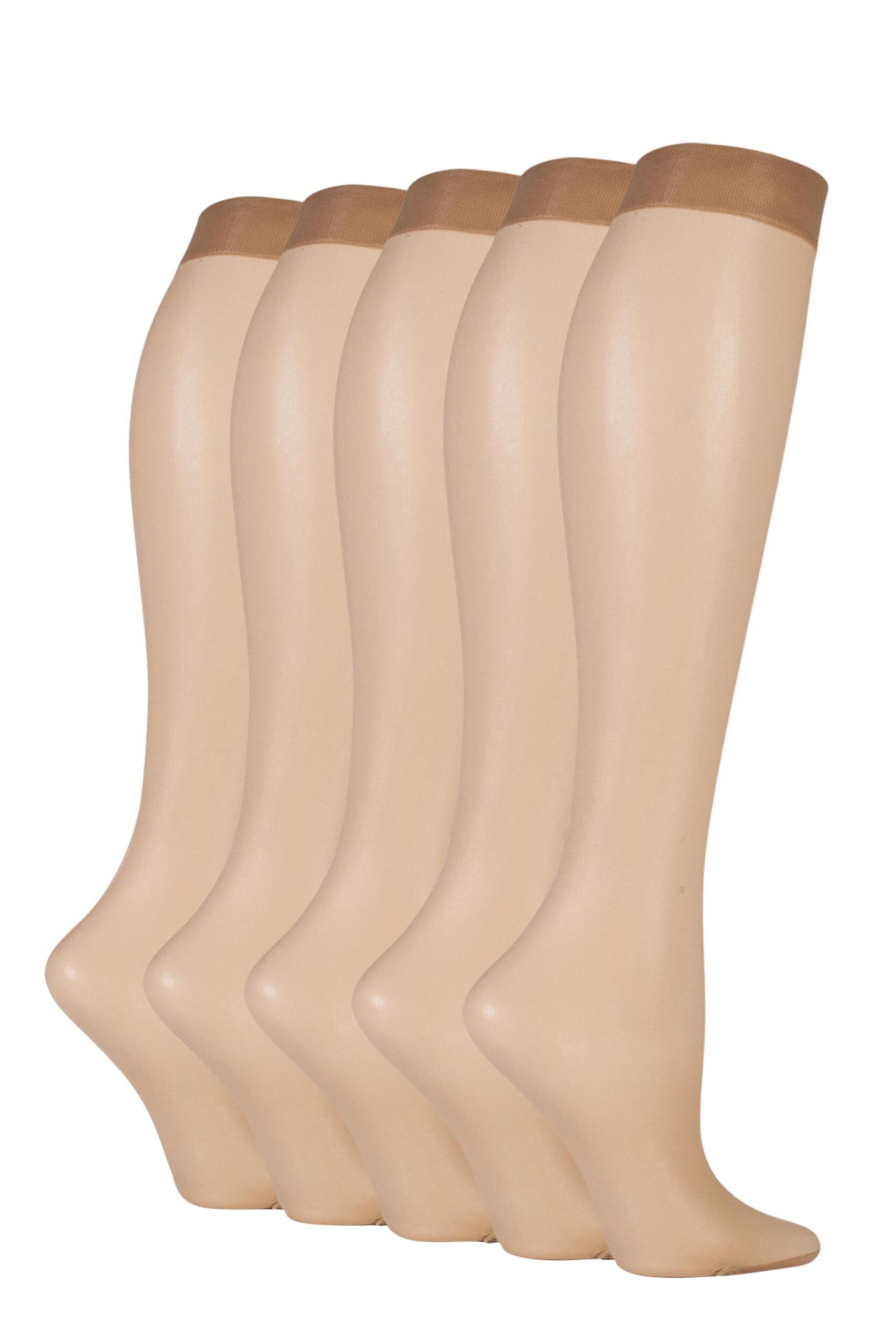 Women's 5 Pair Elle 15 Denier Knee High Socks Nude 4-8