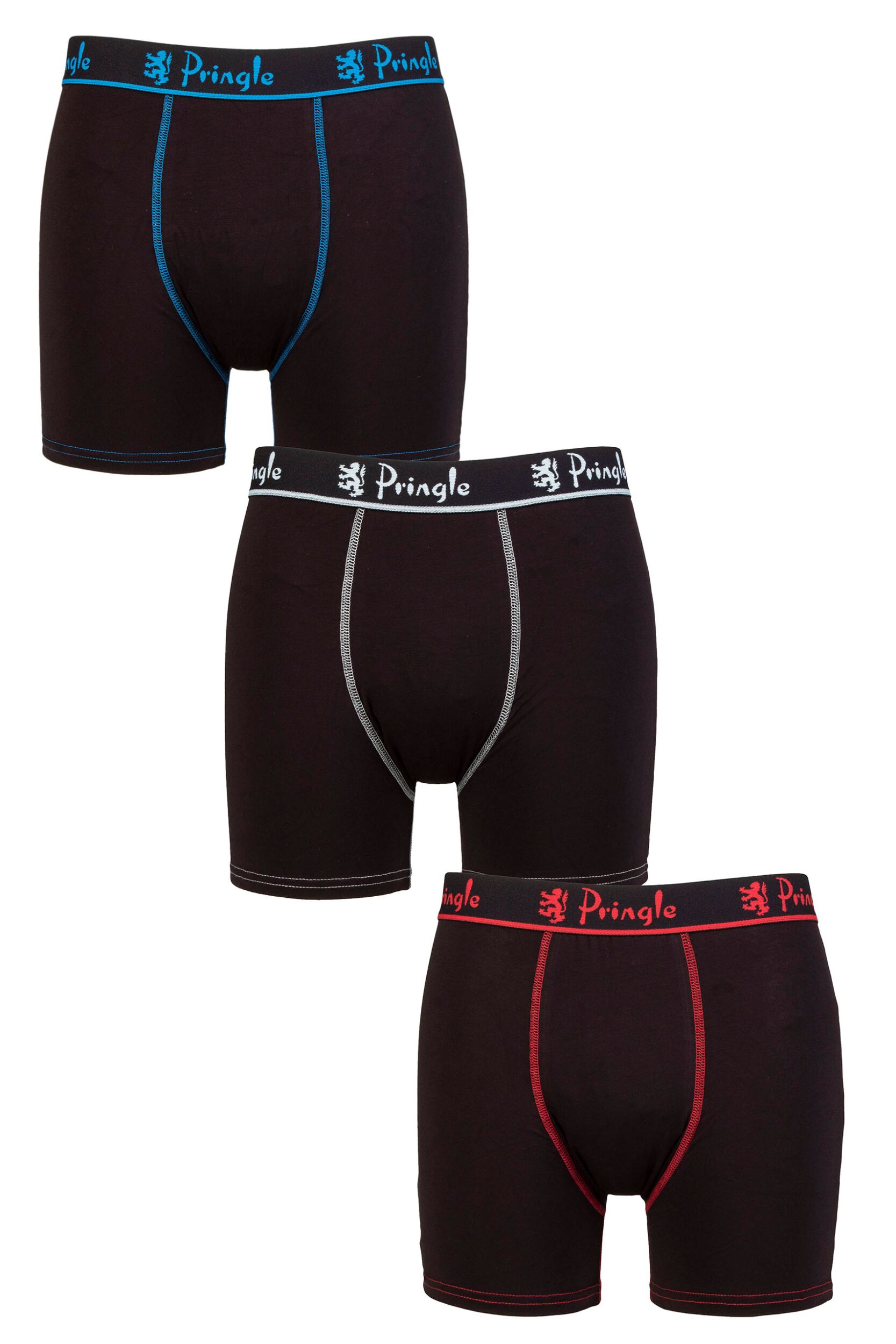 Mens 3 Pack Pringle Bamboo Boxers Black Red / Light Blue / Blue S