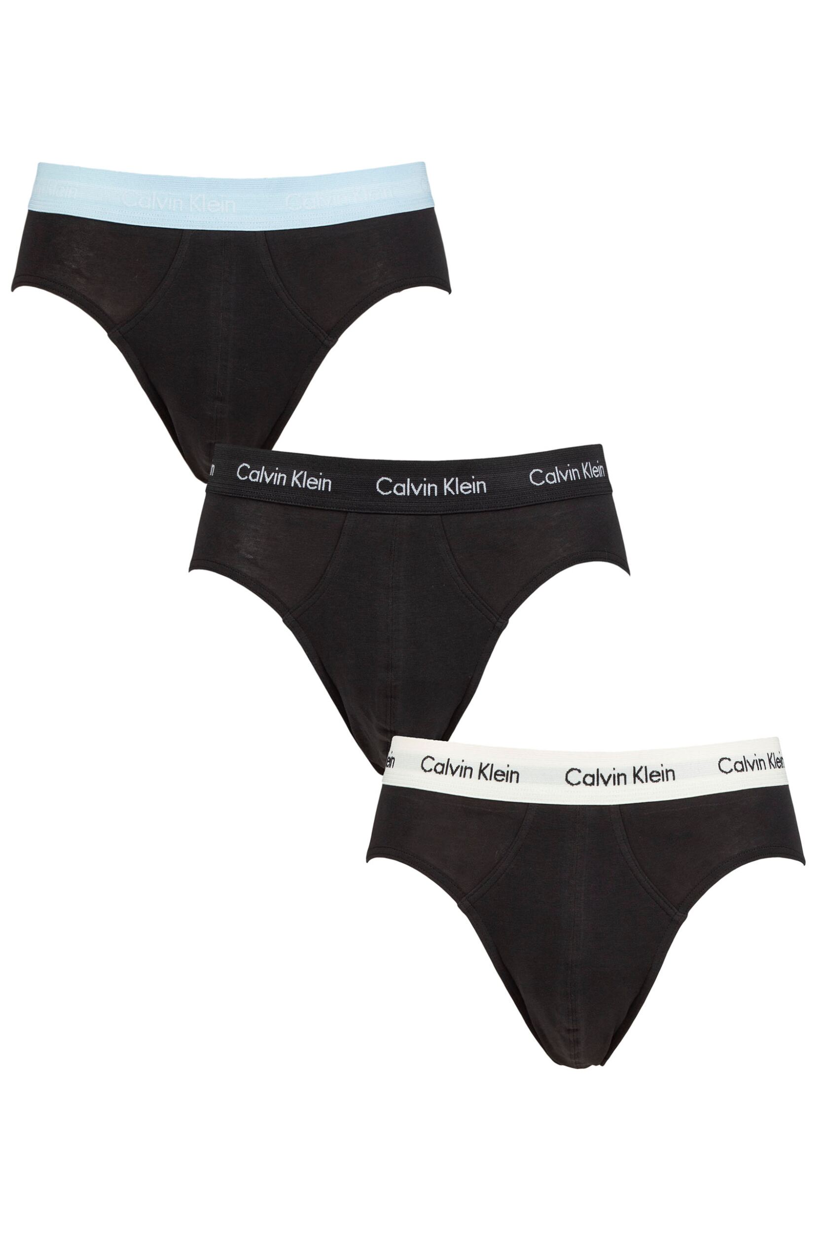 Mens 3 Pack Calvin Klein Cotton Stretch Hip Briefs Black / Rain Dance L