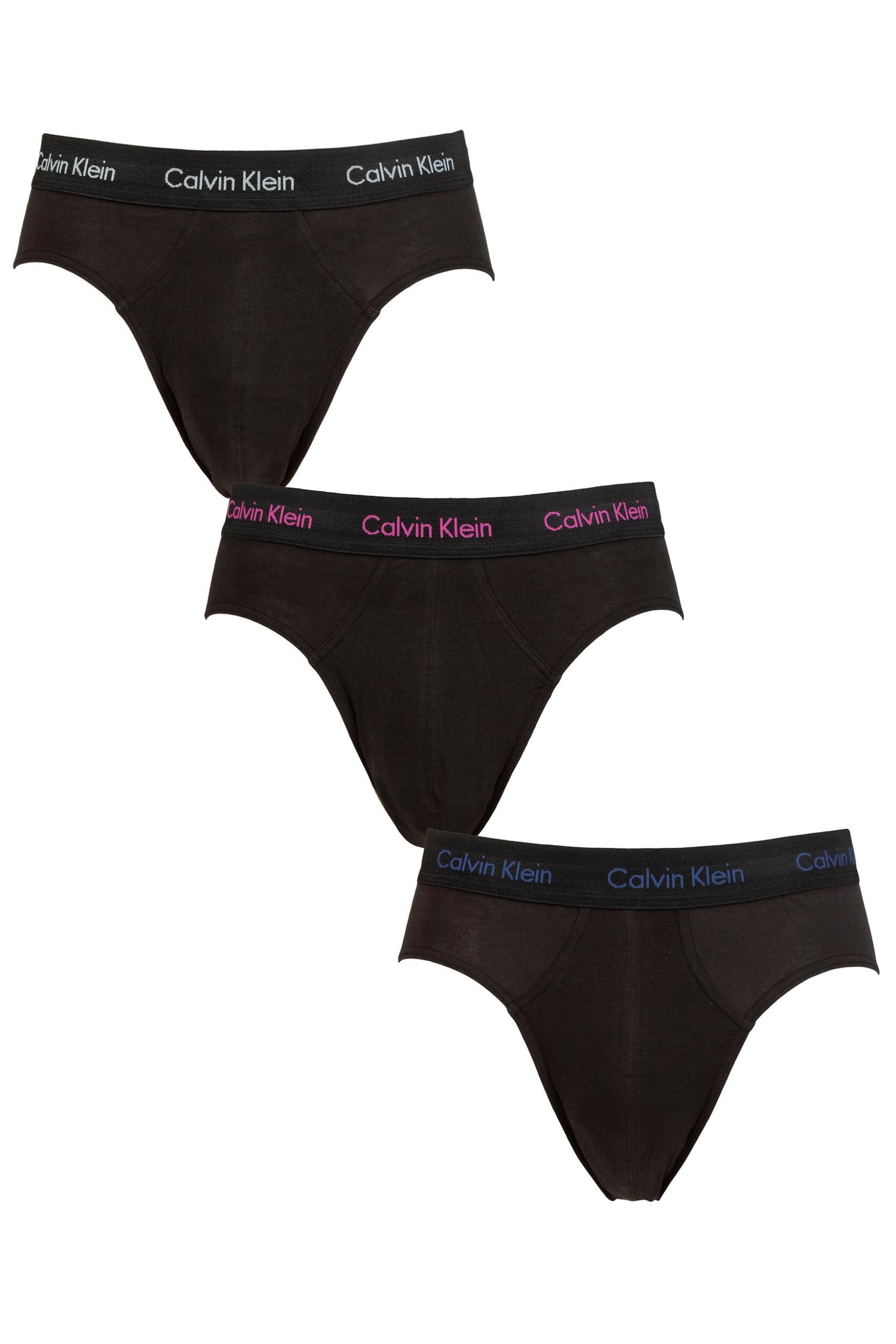 Mens 3 Pack Calvin Klein Cotton Stretch Hip Briefs Silver / Pink / Blue L