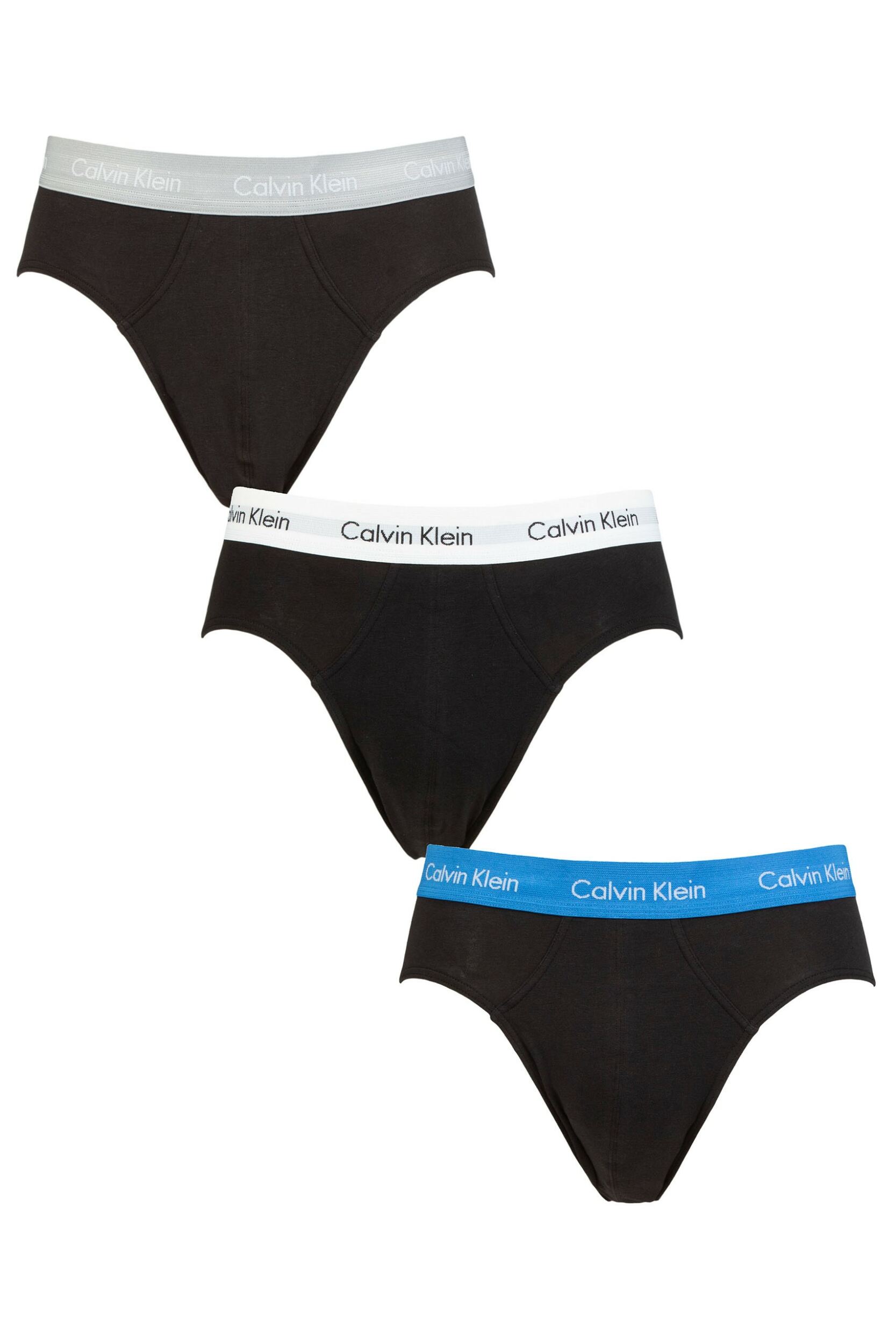 Mens 3 Pack Calvin Klein Cotton Stretch Hip Briefs Grey Heather / White / Palace Blue XL
