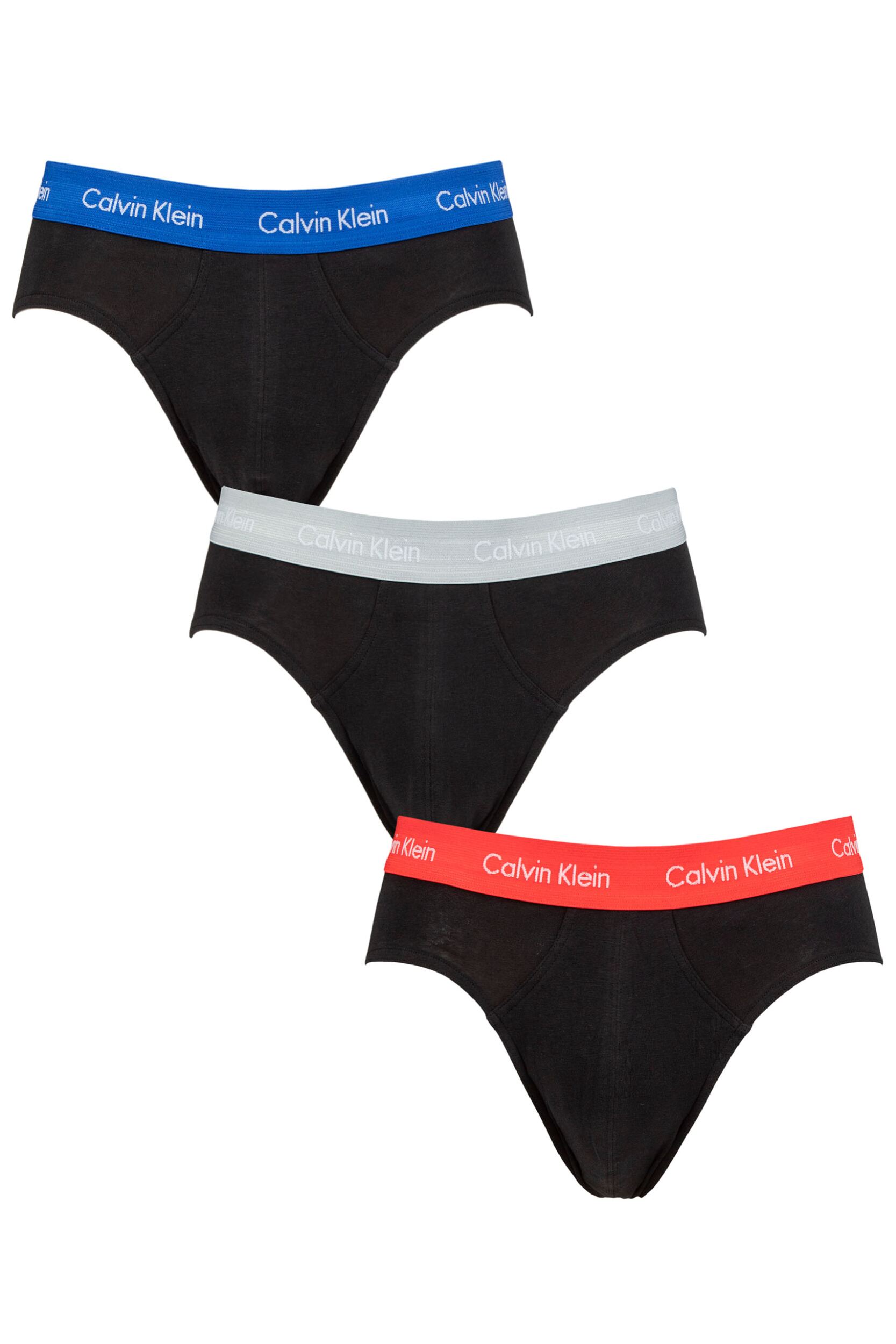 Mens 3 Pack Calvin Klein Cotton Stretch Hip Briefs Royalty / Grey / Exotic Coral XS