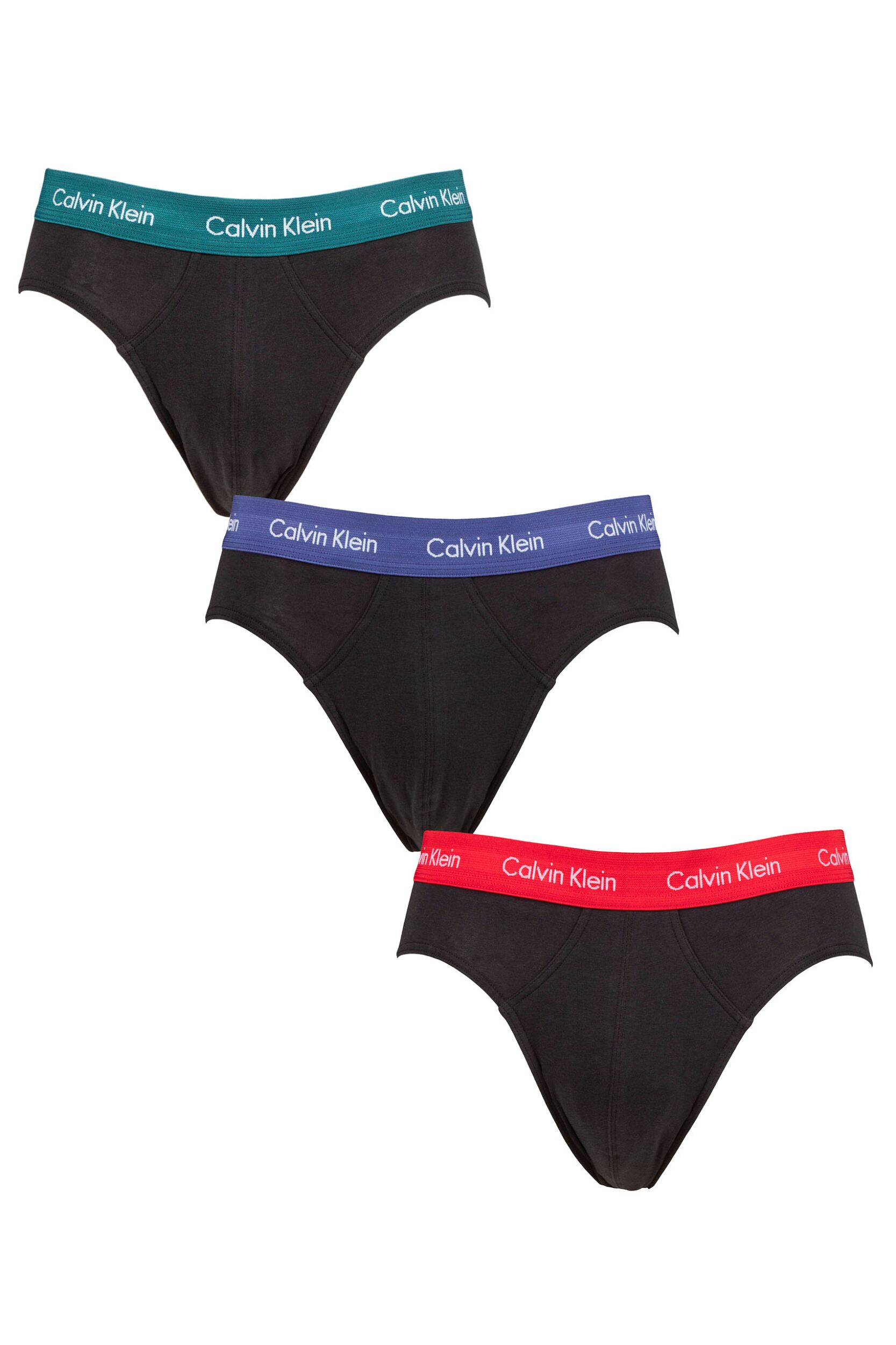 Image of Mens 3 Pack Calvin Klein Cotton Stretch Hip Briefs Maya Blue / Soft Grape / Rustic Red XS