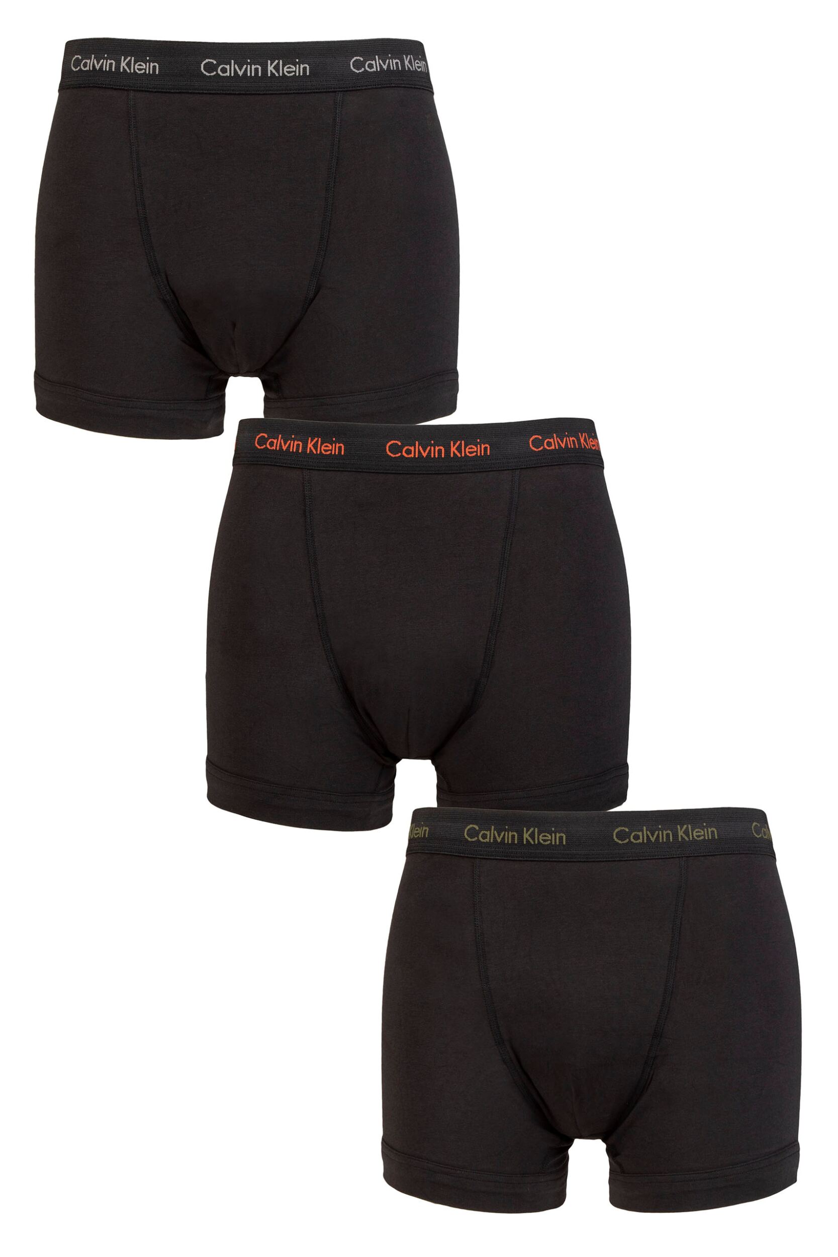 Mens 3 Pack Calvin Klein Cotton Stretch Trunks Faded Grey / Samba / Evergreen Logo L